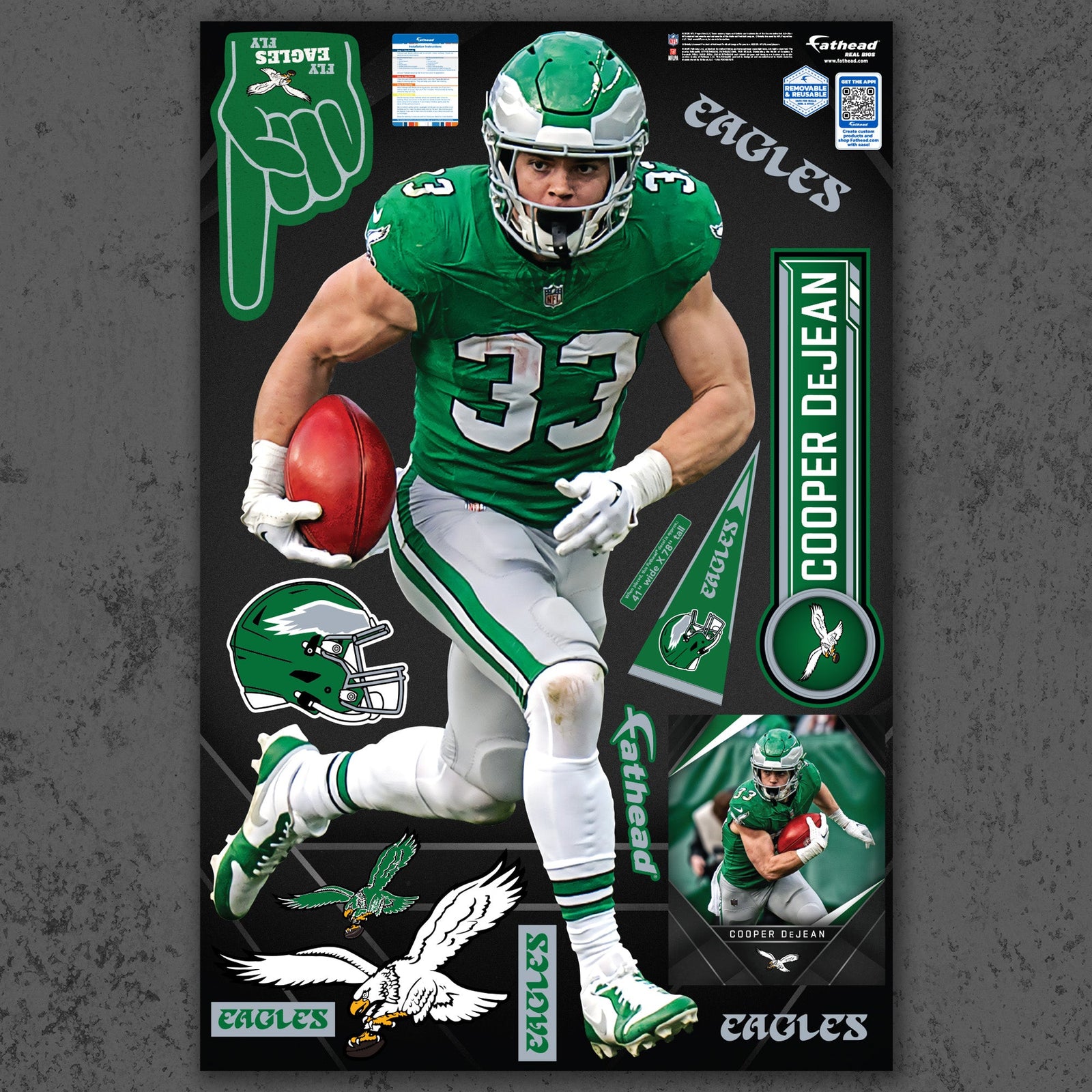 Cooper DeJean - RealBig Collection - Official NFL - Philadelphia Eagles - Reusable Vinyl Wall Decals