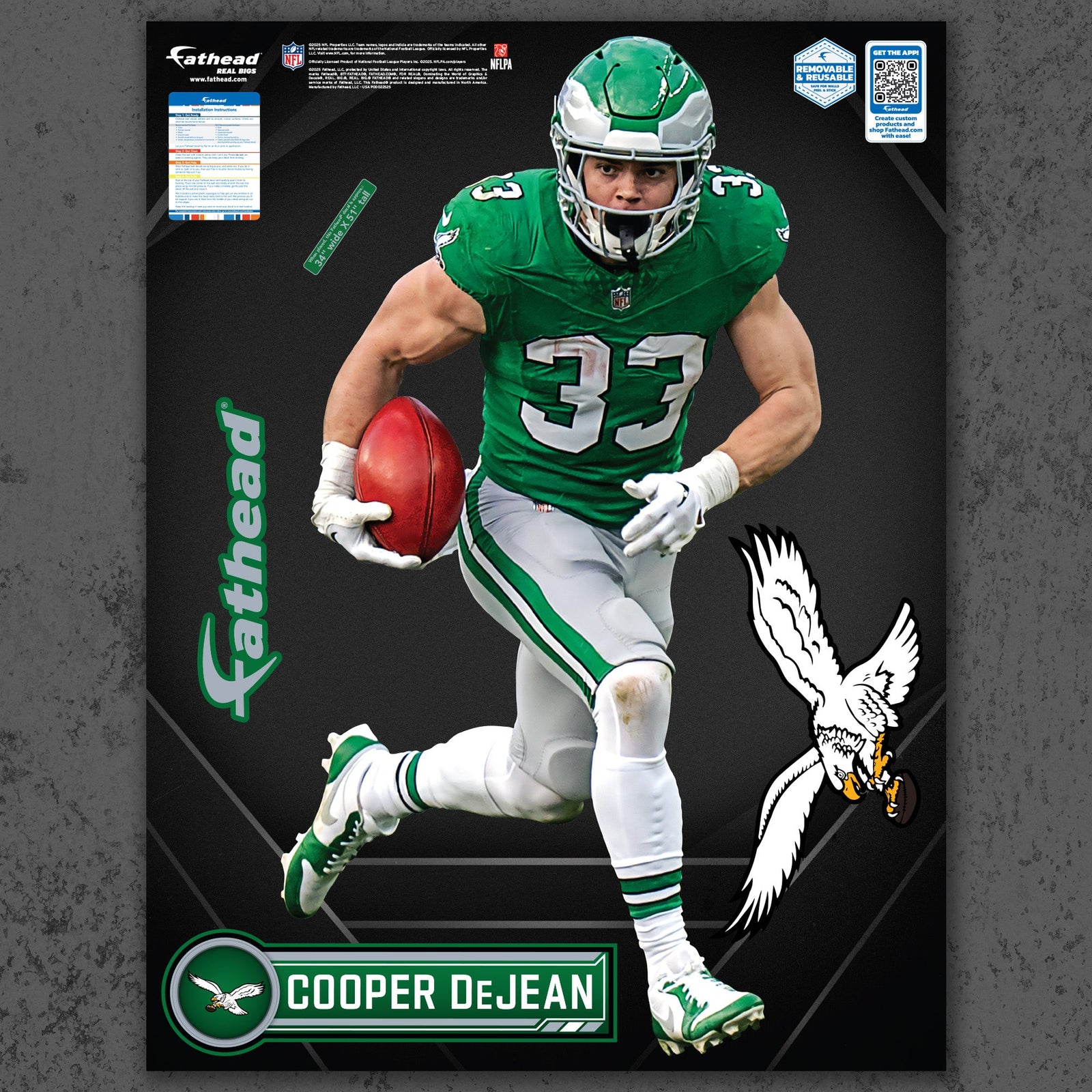 Cooper DeJean - RealBig Collection - Official NFL - Philadelphia Eagles - Reusable Vinyl Wall Decals