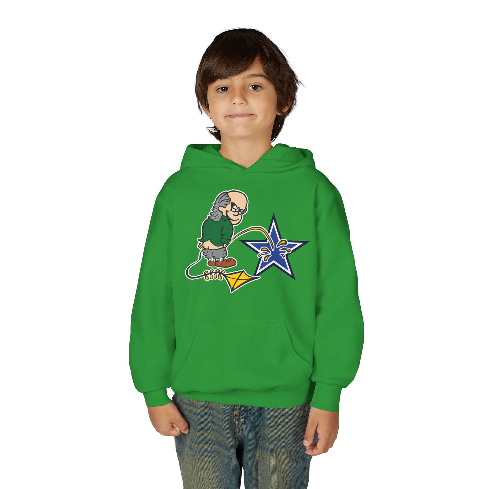 "Ben Franklin Whizzing on the Blue Star" Youth Hoodie