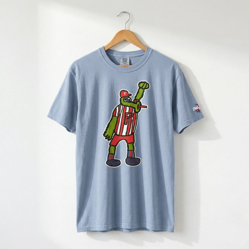 Philadelphia Phillies Phillie Phanatic washed denim shirt by Devin for CHOP by Phillygoat