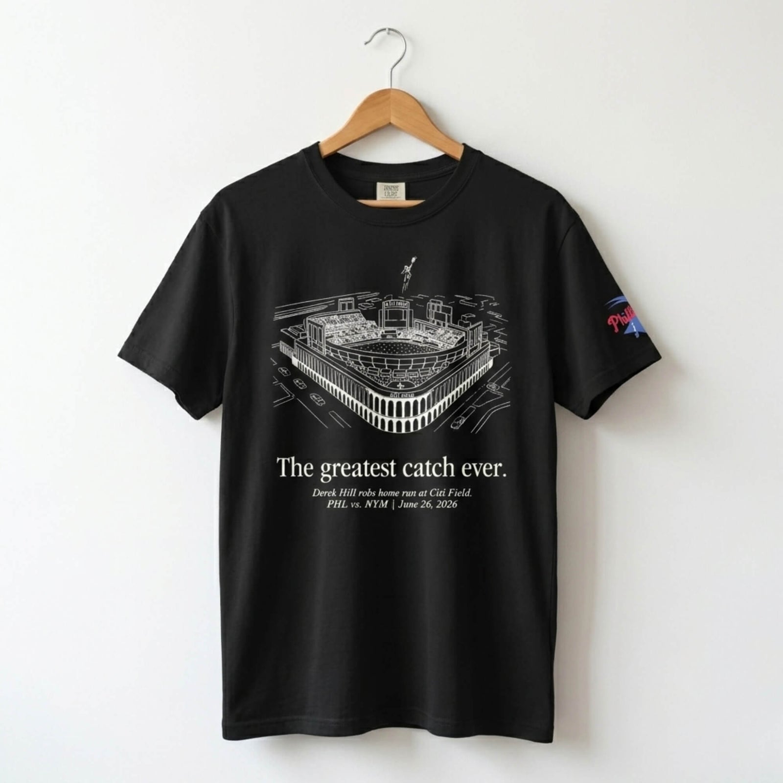 Philadelphia Phillies Derek Hill greatest catch ever black comfort colors t-shirt by Phillygoat