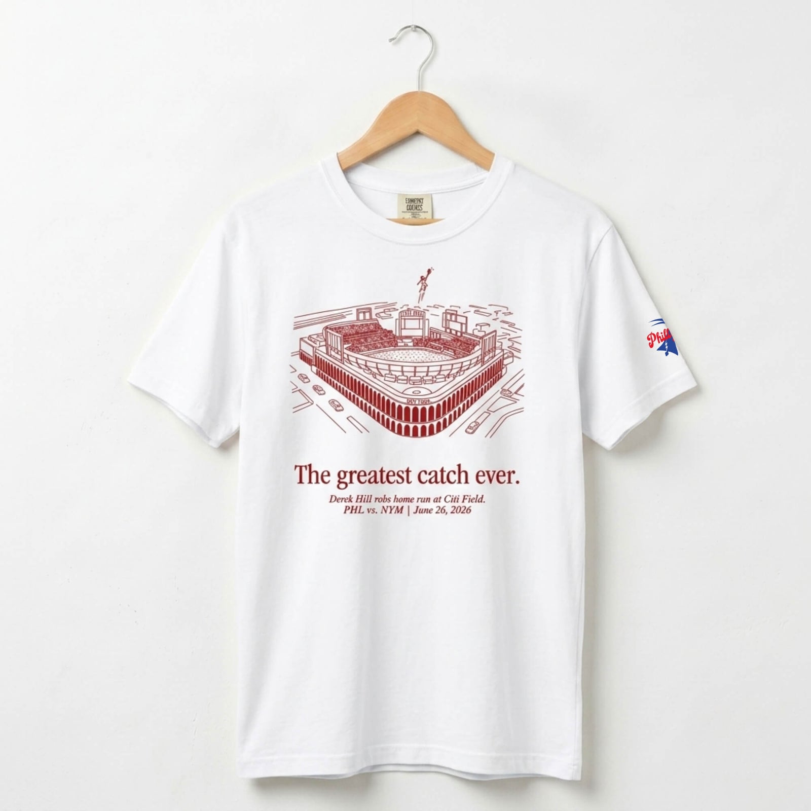 Philadelphia Phillies Derek Hill greatest catch ever white comfort colors t-shirt by Phillygoat