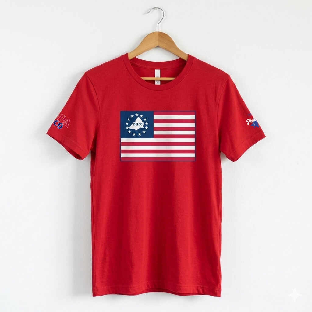 America 250 Delco flag red t-shirt by phillygoat