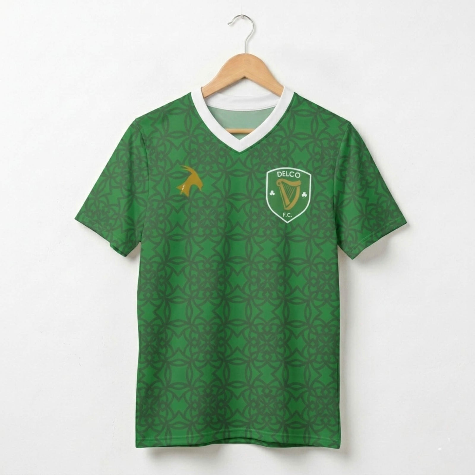 Delco football club green ireland world cup irish soccer jersey with shamrocks by Phillygoat