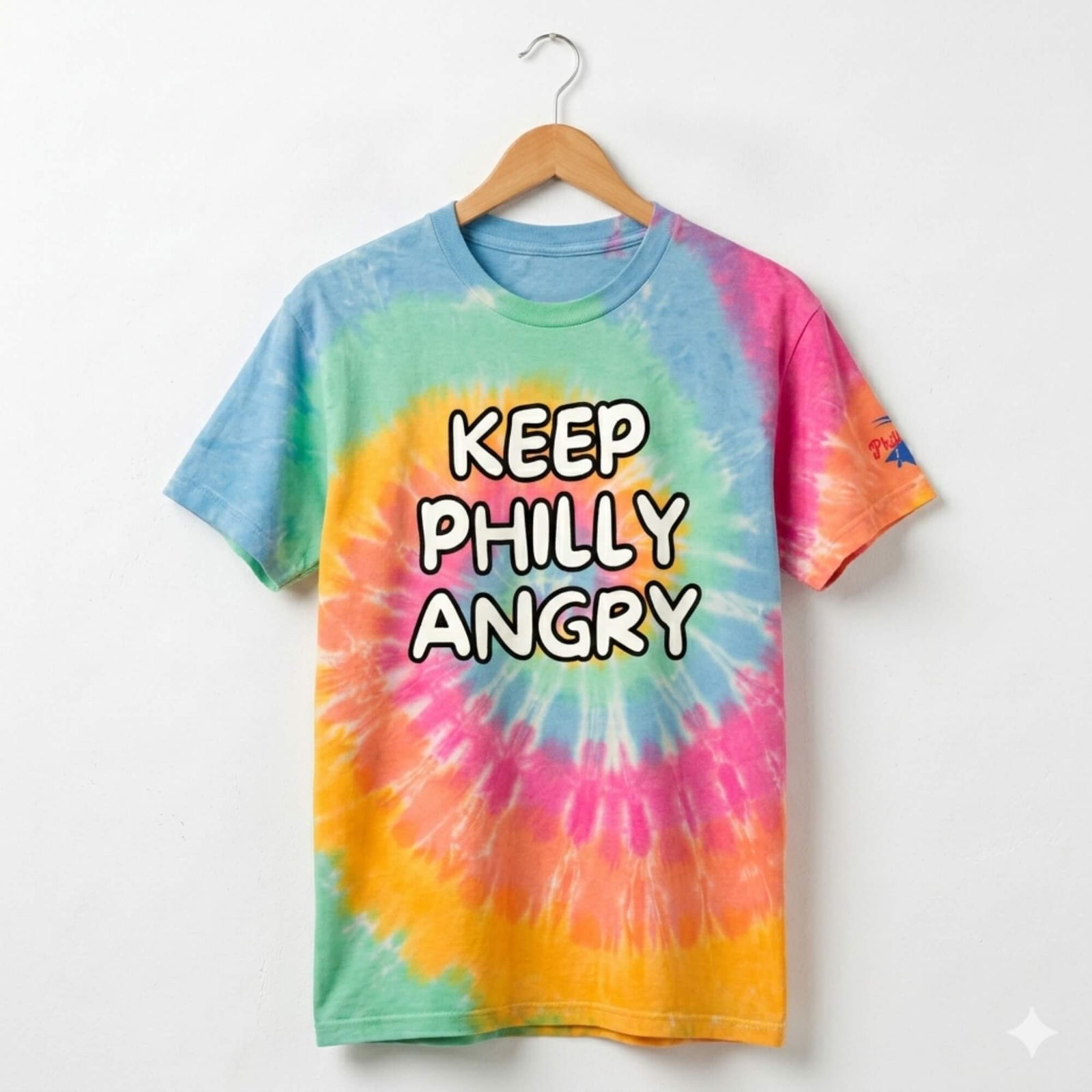Keep Philly Angry Philadelphia sherbet rainbow oversized tie-dye t-shirt by Phillygoat