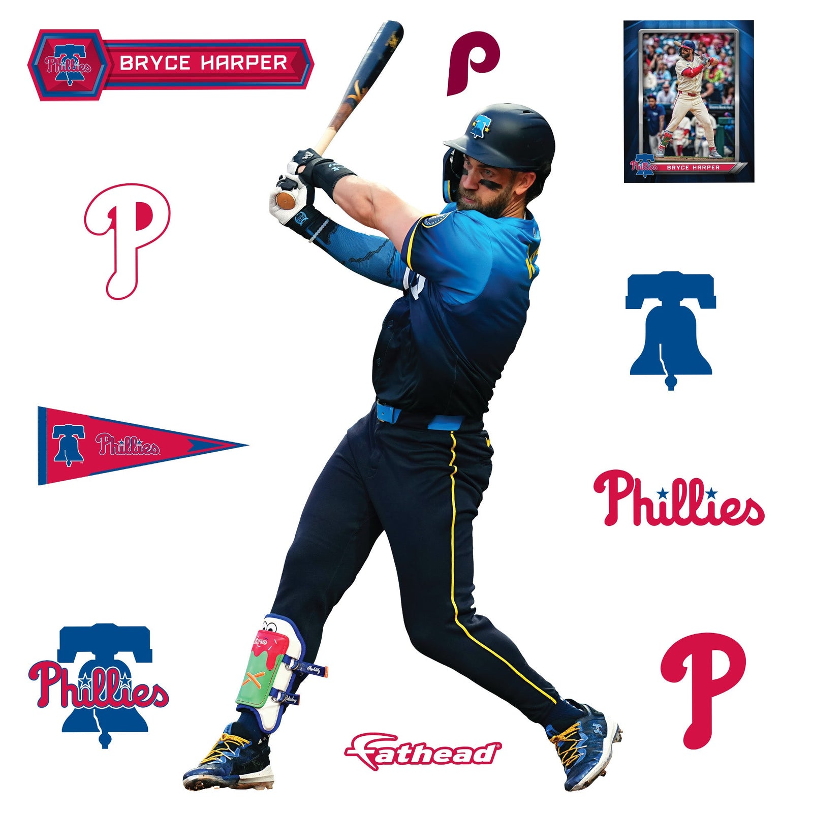 Bryce Harper City Connect - RealBig Collection - Official MLB - Philadelphia Phillies - Reusable Vinyl Wall Decals