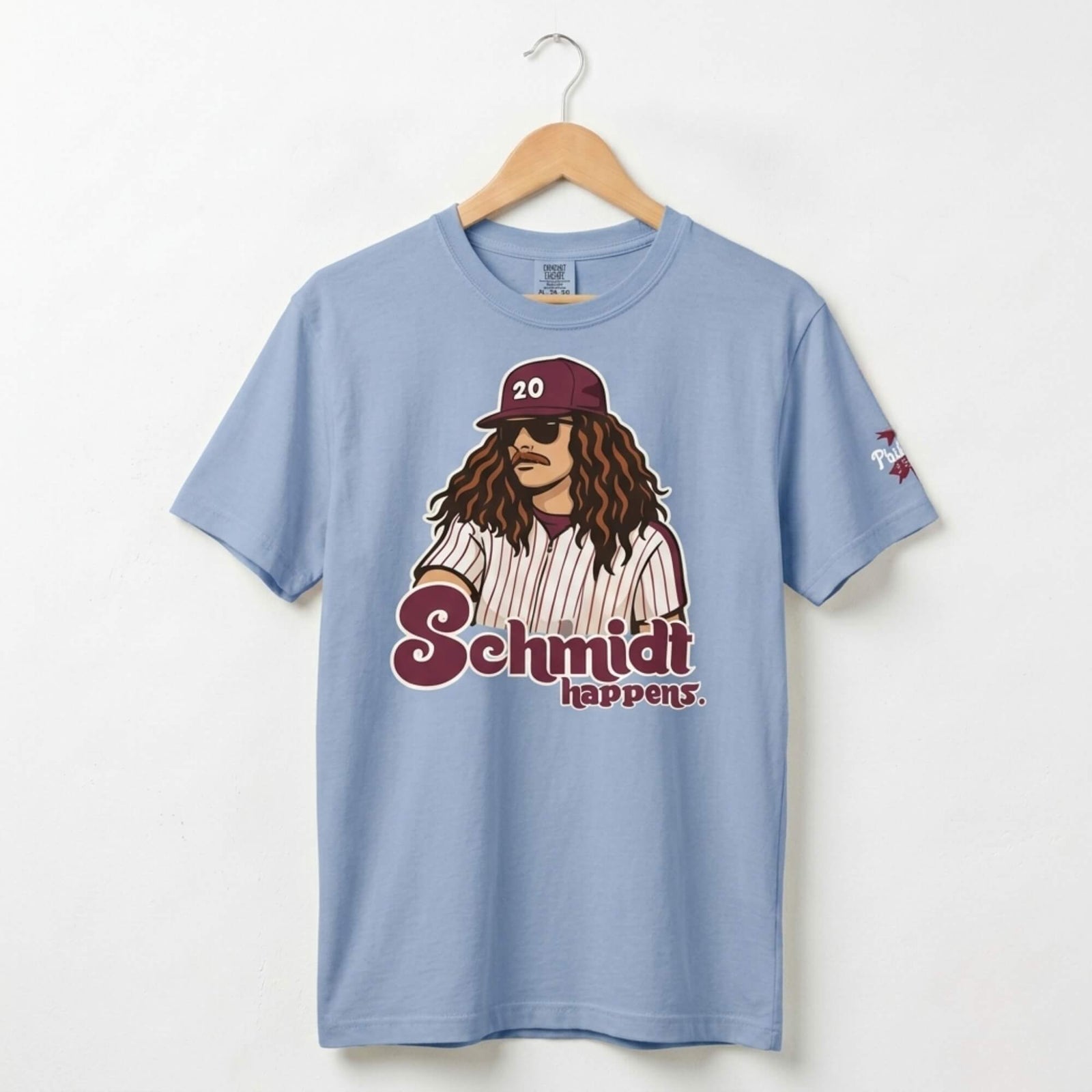 Philadelphia Phillies Mike Schmidt Happens washed denim comfort colors t-shirt by Phillygoat