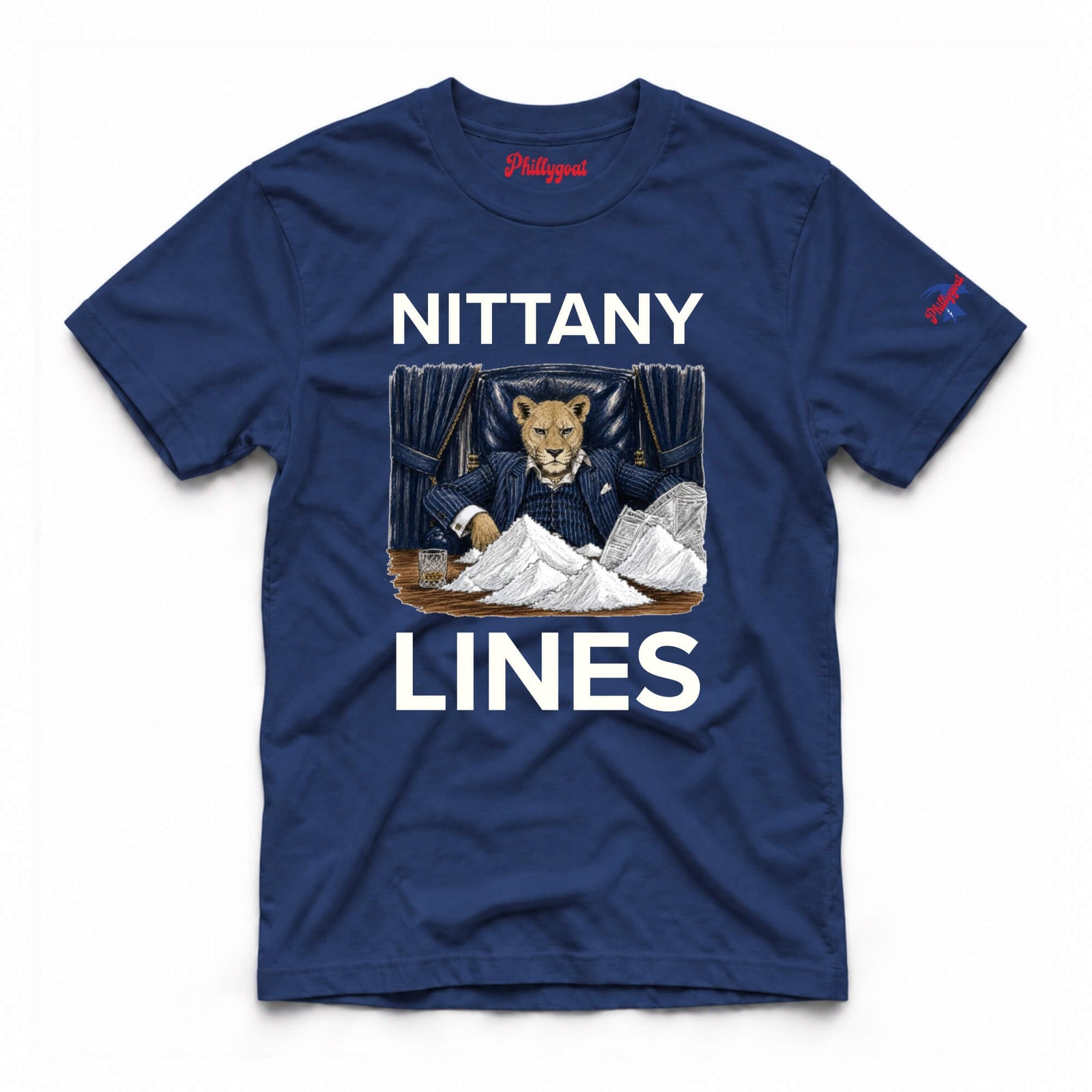 Funny Penn State Nittany Lion Lines Cocaine navy blue t-shirt from Phillygoat