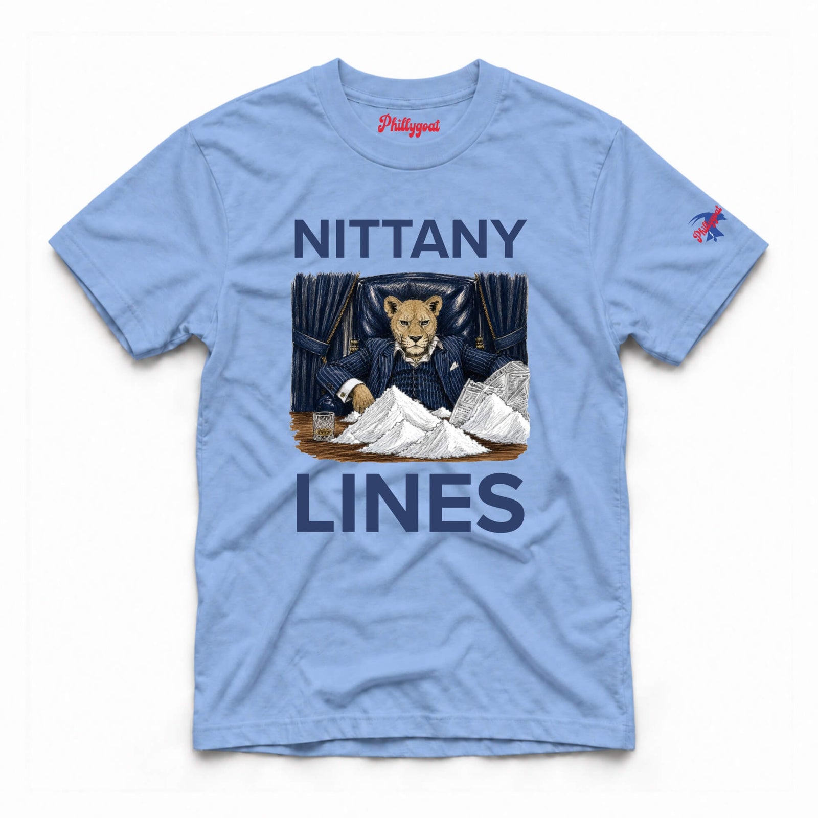 Funny Penn State Nittany Lion Lines Cocaine washed denim t-shirt from Phillygoat