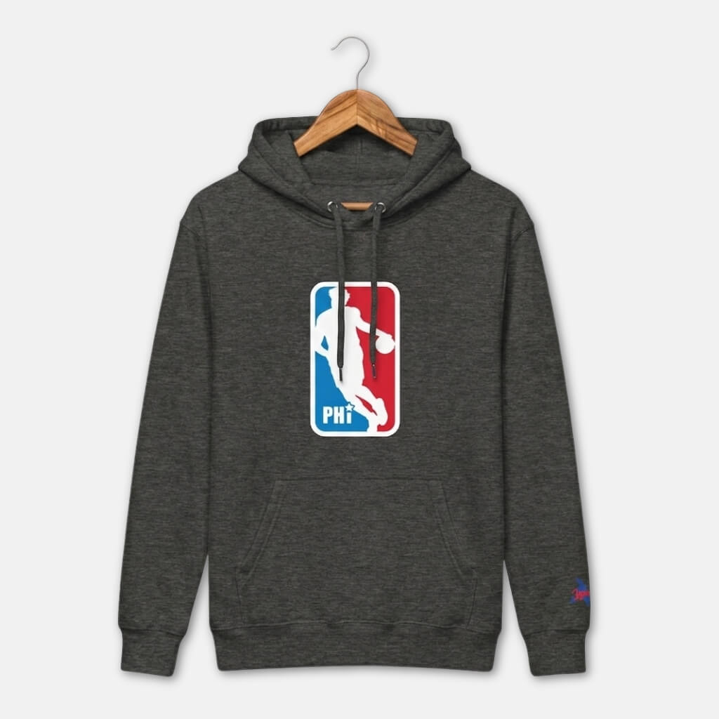 Philadelphia 76ers Joel Embiid NBA logo dark grey hoodie by Phillygoat