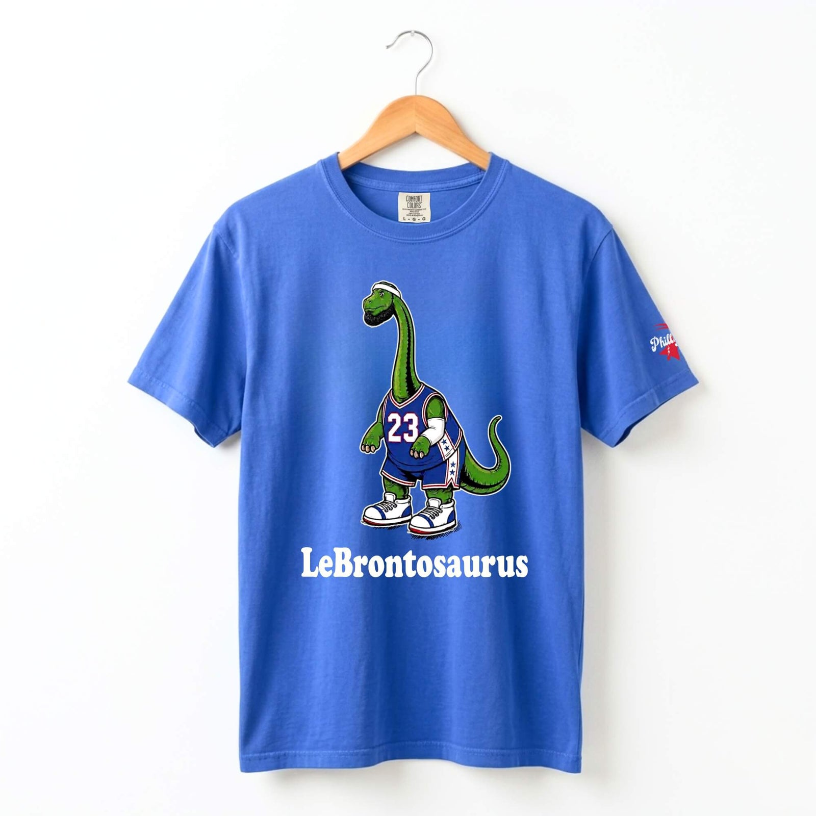 Philadelphia 76ers Funny LeBron James LeBrontosaurus blue Comfort Colors t-shirt by Phillygoat