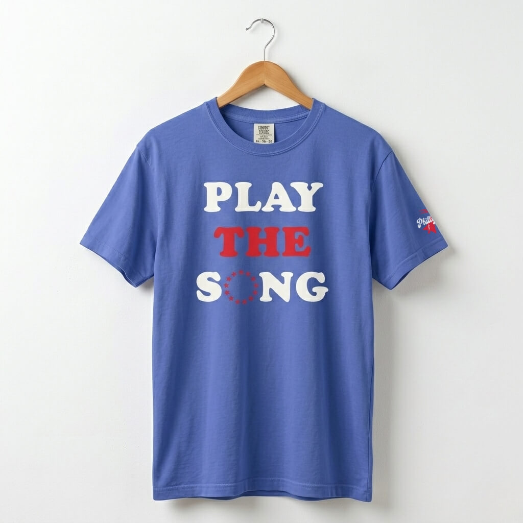 Philadelphia 76ers Play the Song royal blue comfort colors t-shirt by Phillygoat