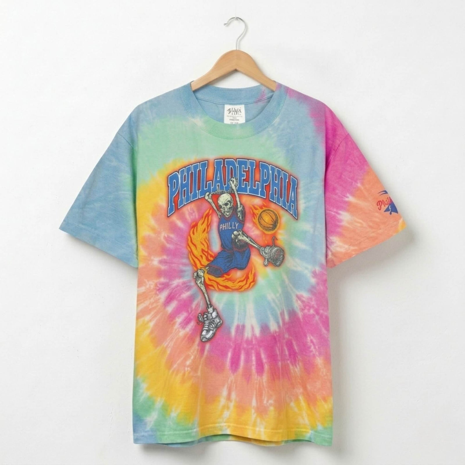 Philadelphia 76ers Grateful Dead Lithuania skeleton basketball tie-dye t-shirt by Phillygoat