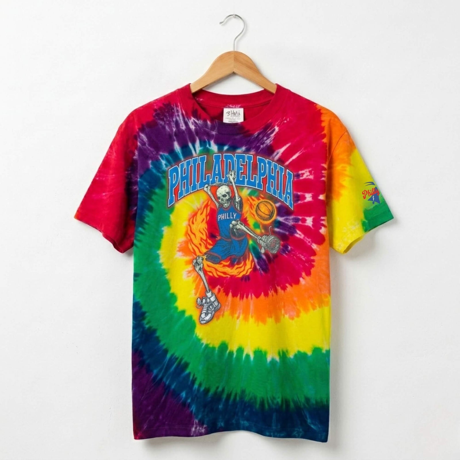 Philadelphia Sixers Grateful Dead Lithuania skeleton basketball tie-dye t-shirt by Phillygoat