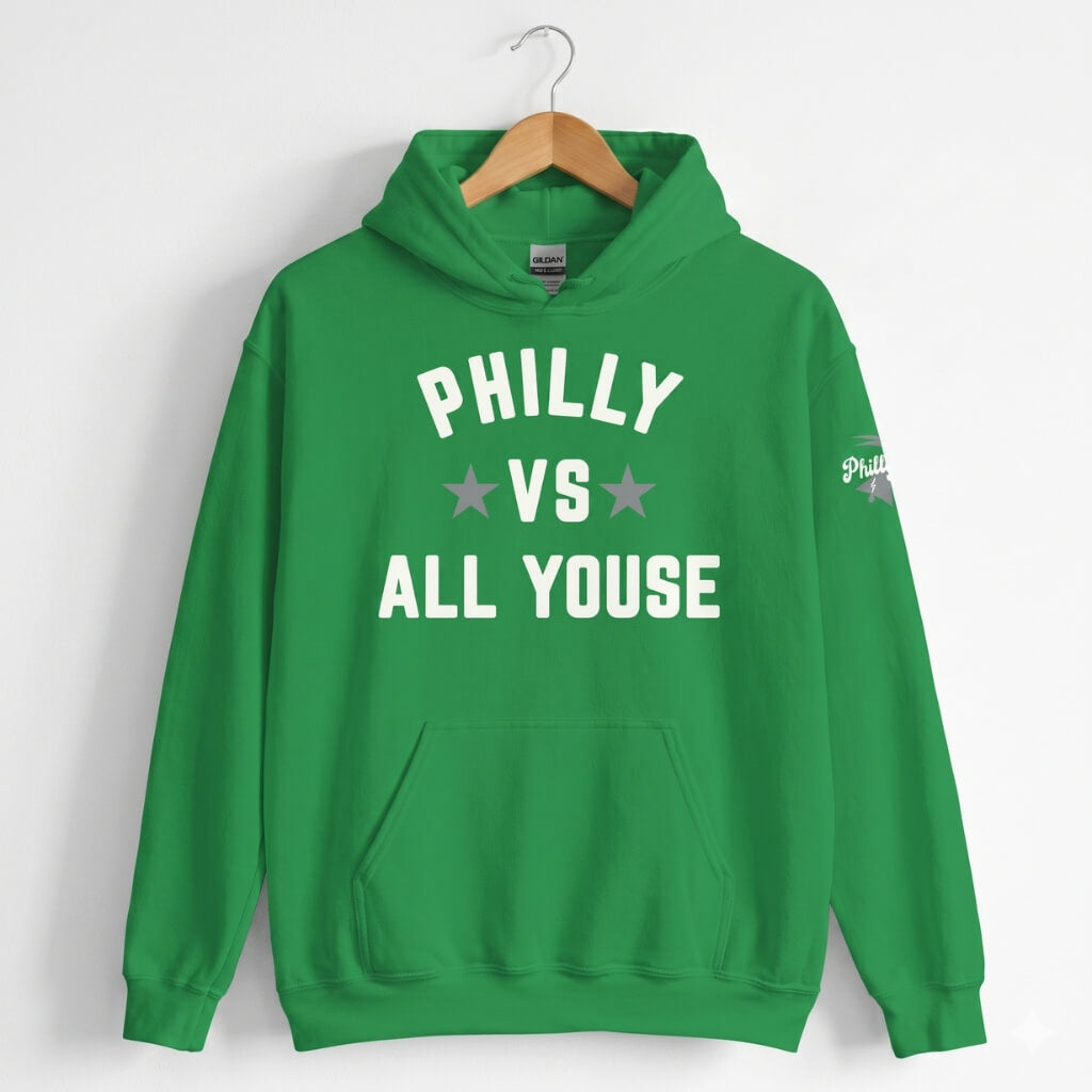 Philadelphia Eagles Philly vs All Youse kelly green hoodie by Phillygoat