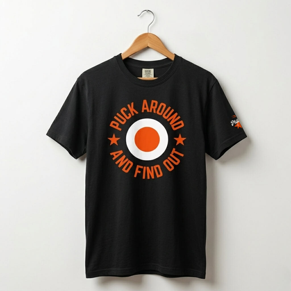 Philadelphia Flyers puck around and find out black Comfort Colors t-shirt by Phillygoat