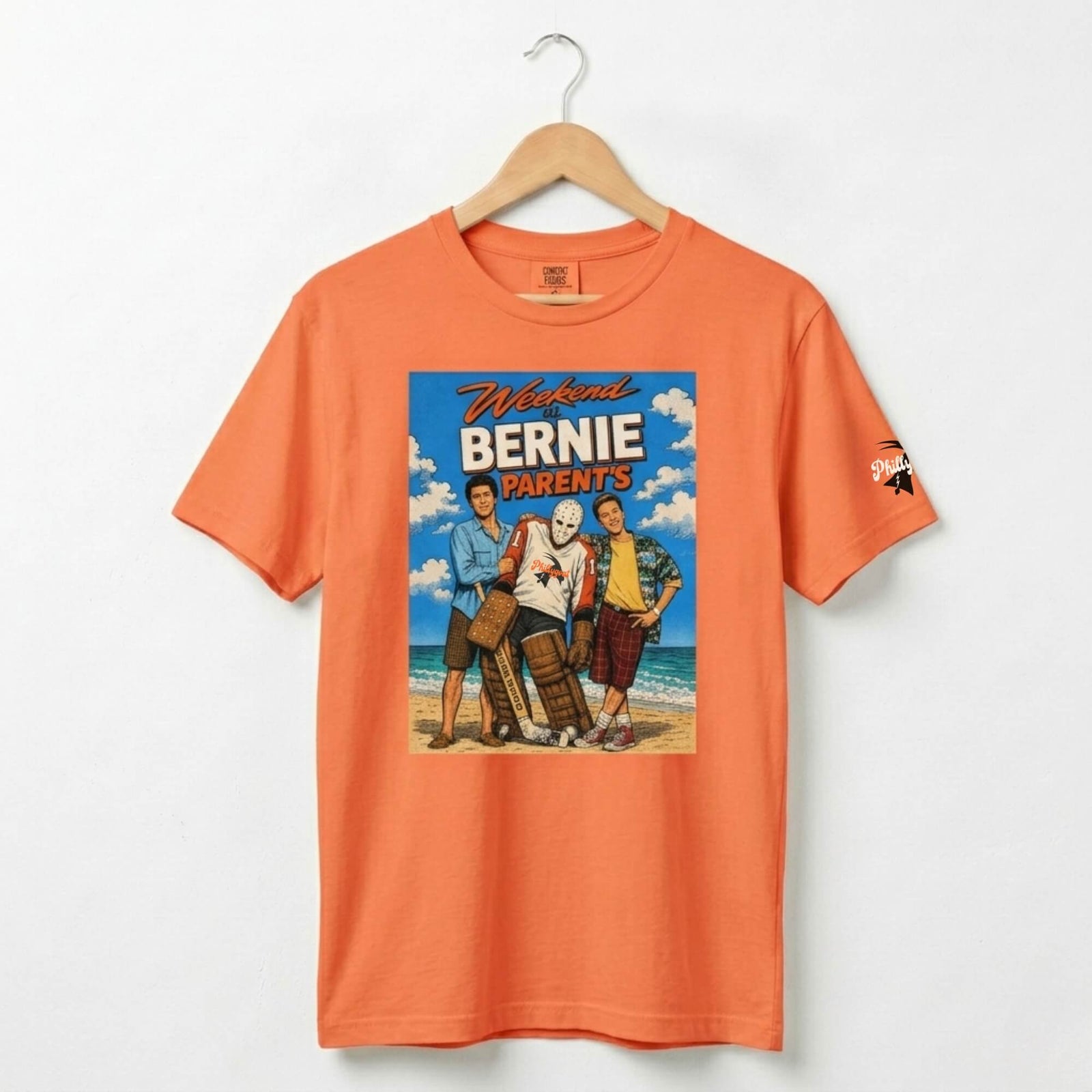 Philadelphia Flyers Weekend at Bernie Parent's funny orange Comfort Colors t-shirt by Phillygoat