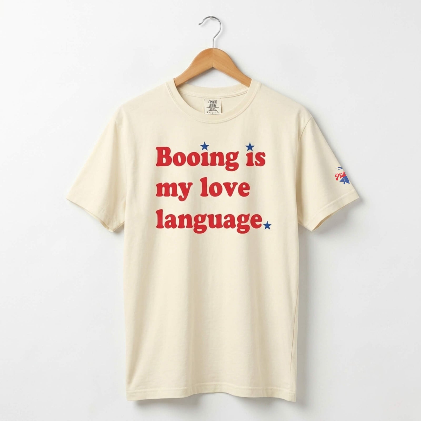Philadelphia Phillies booing is my love language ivory comfort colors t-shirt by Phillygoat