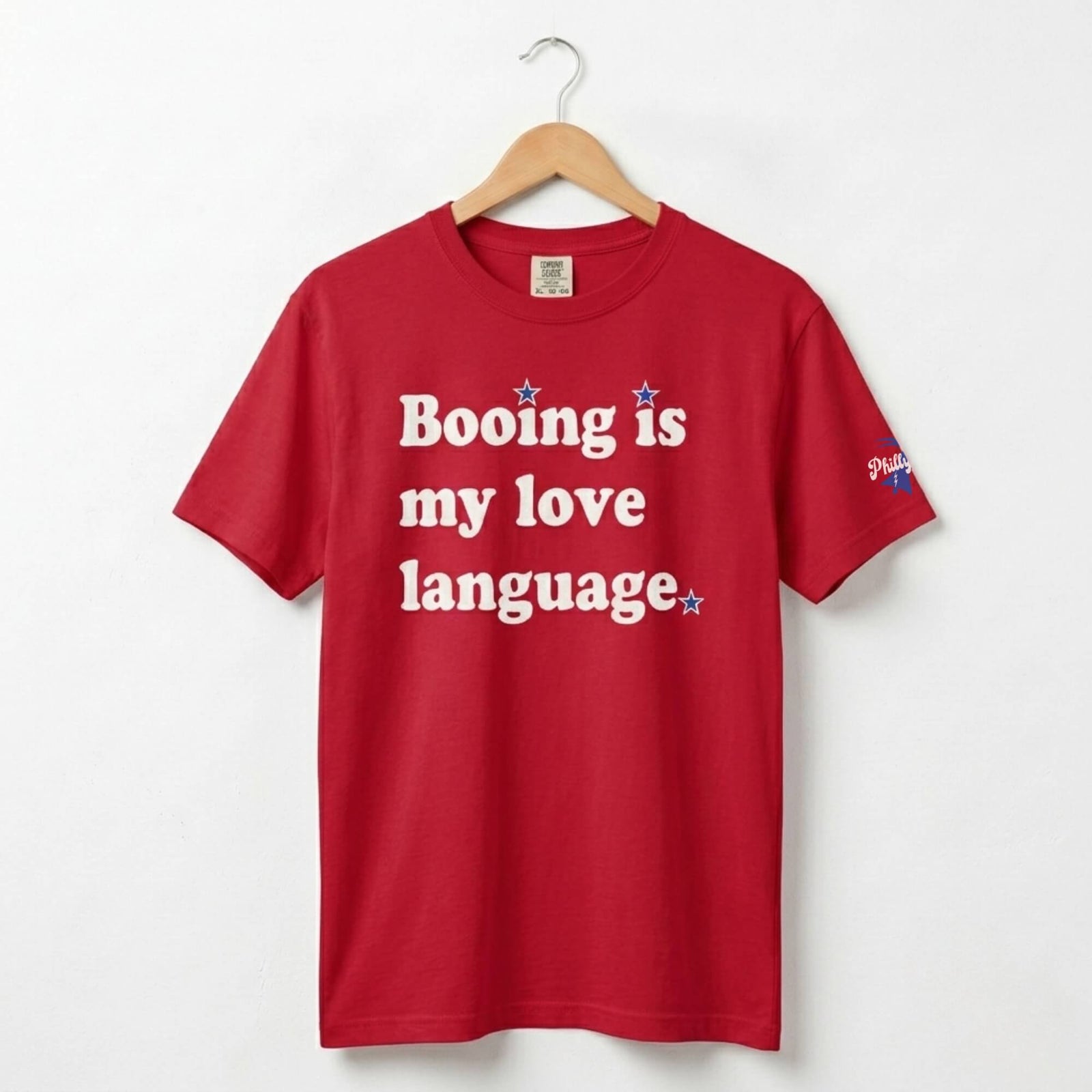 Philadelphia Phillies booing is my love language red comfort colors t-shirt by Phillygoat