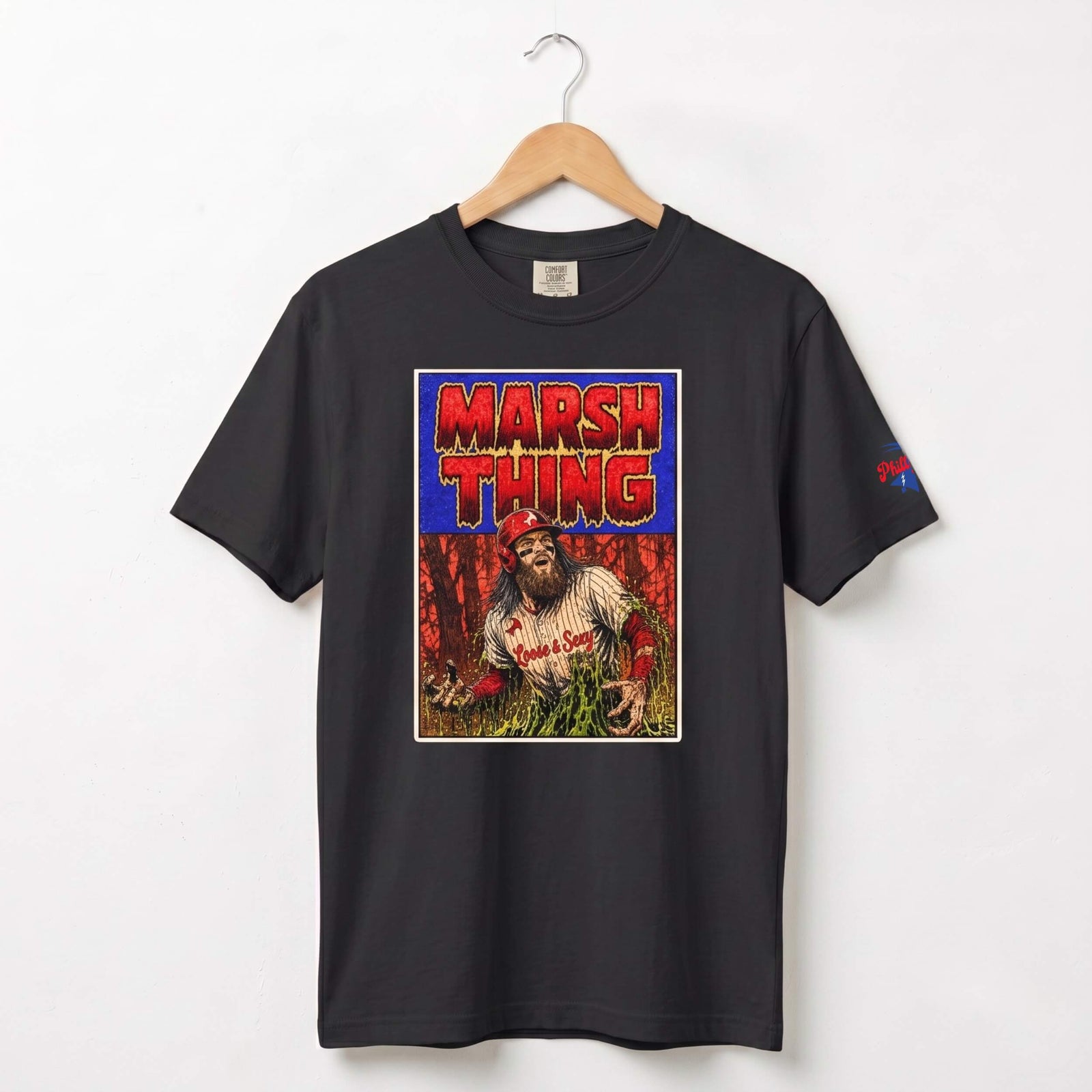 Philadelphia Phillies Barndon Marsh Swamp Thing black comfort colors t-shirt by Phillygoat
