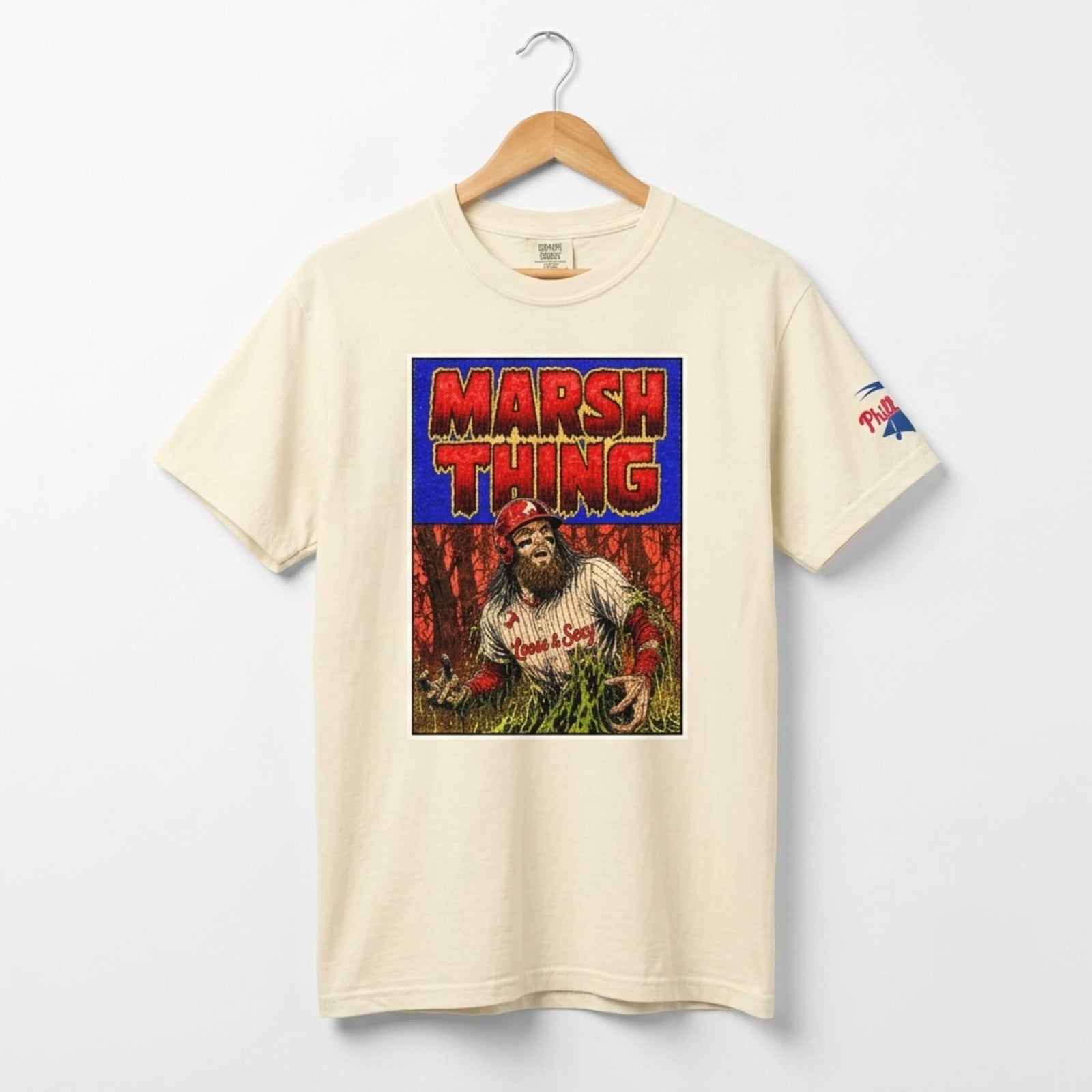 Philadelphia Phillies Barndon Marsh Swamp Thing ivory comfort colors t-shirt by Phillygoat