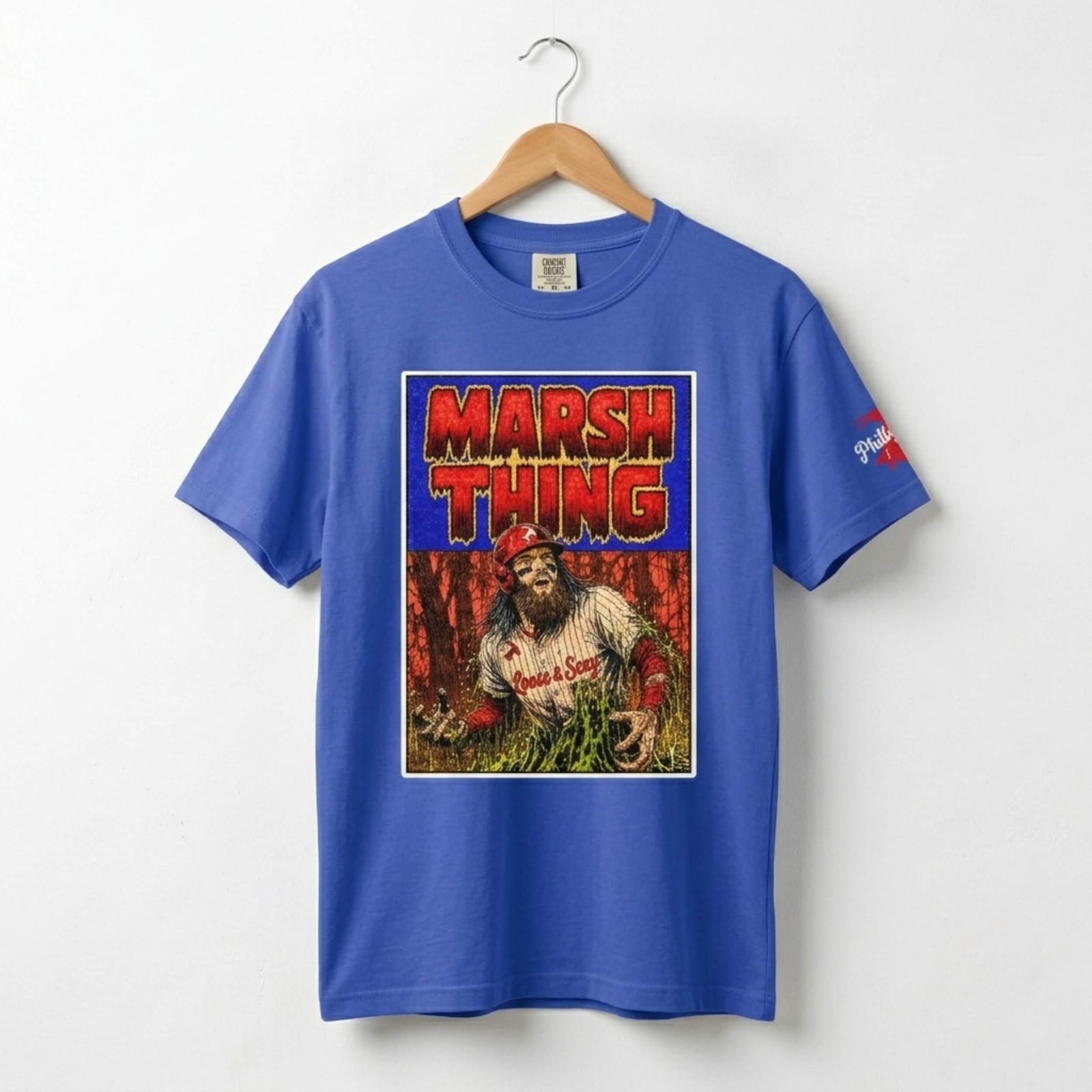 Philadelphia Phillies Barndon Marsh Swamp Thing roayl bnue comfort colors t-shirt by Phillygoat