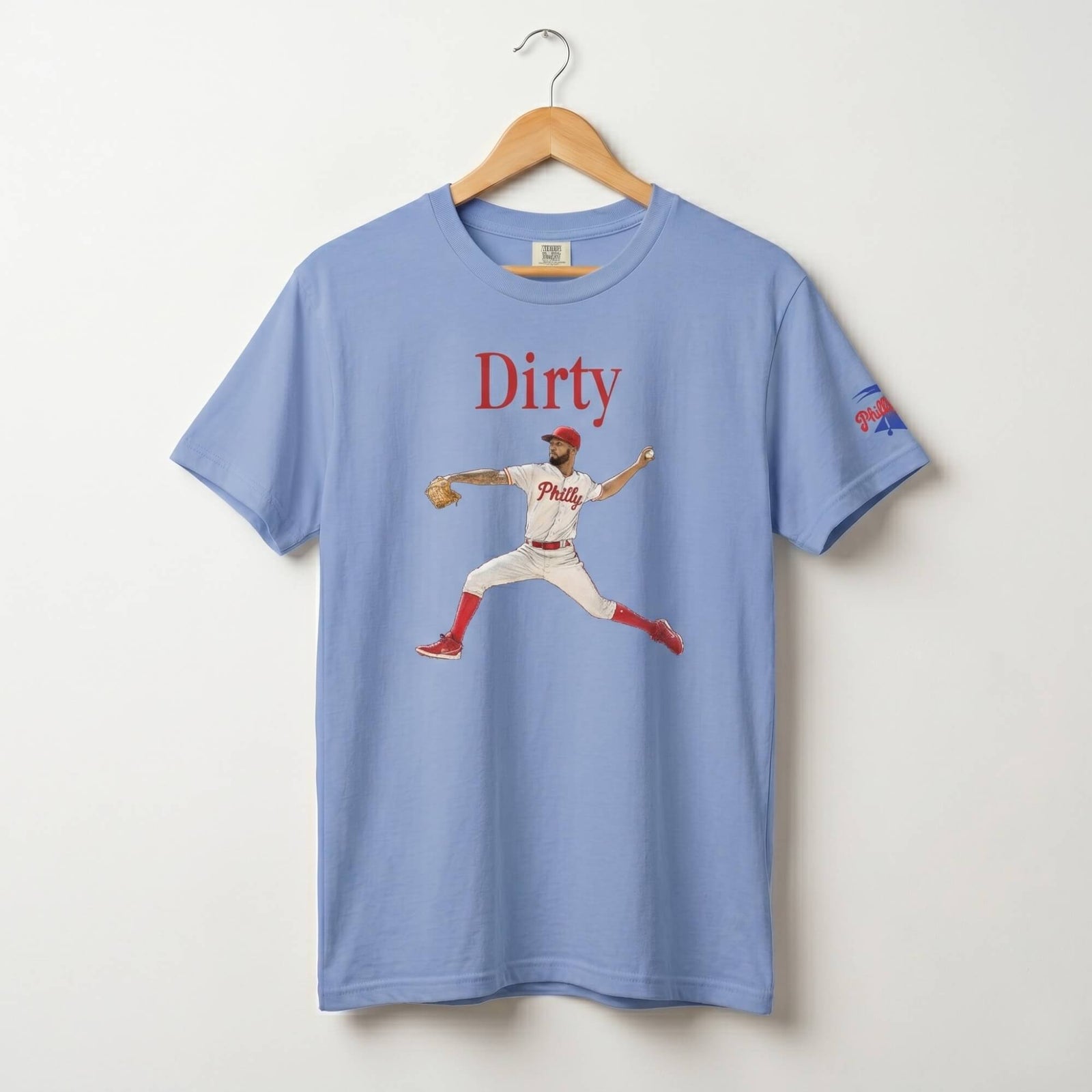 Philadelphia Phillies Christopher Sanchez Dirty Sanchez washed denim comfort colors t-shirt by Phillygoat