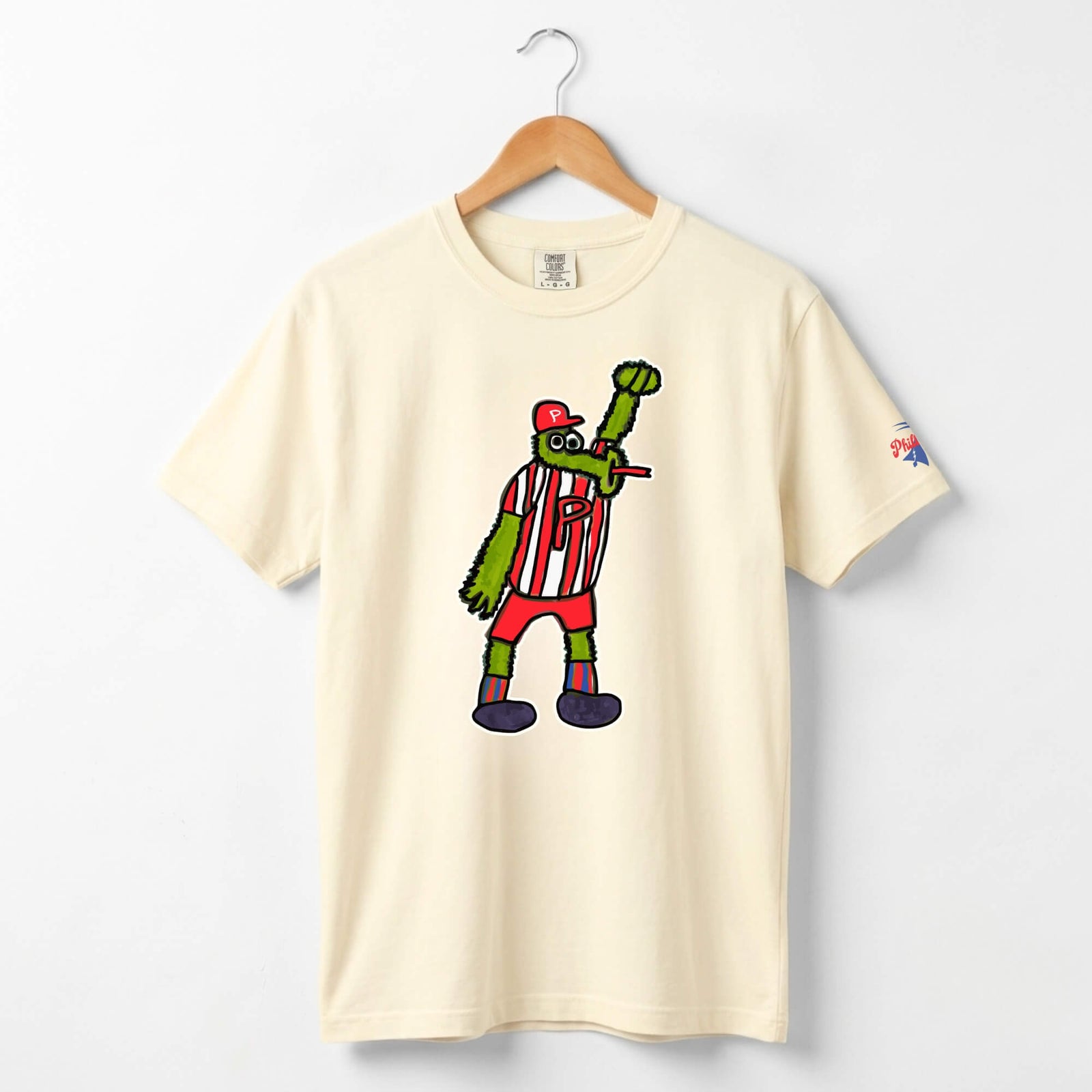 Philadelphia Phillies Phillie Phanatic by Devin ivory Comfort Colors t-shirt by Phillygoat