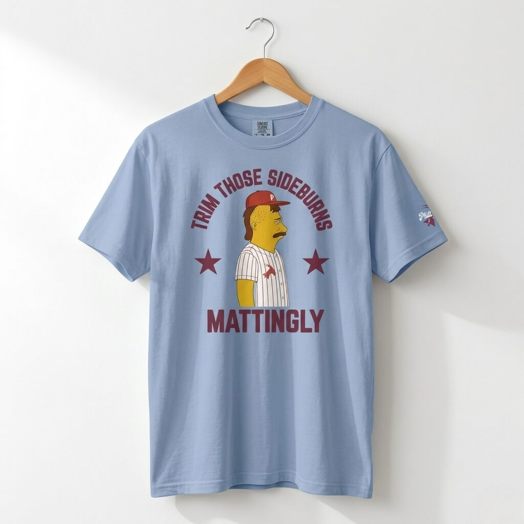 Philadelphia Phillies Don Mattingly sideburns Simpsons washed denim comfort colors t-shirt by Phillygoat