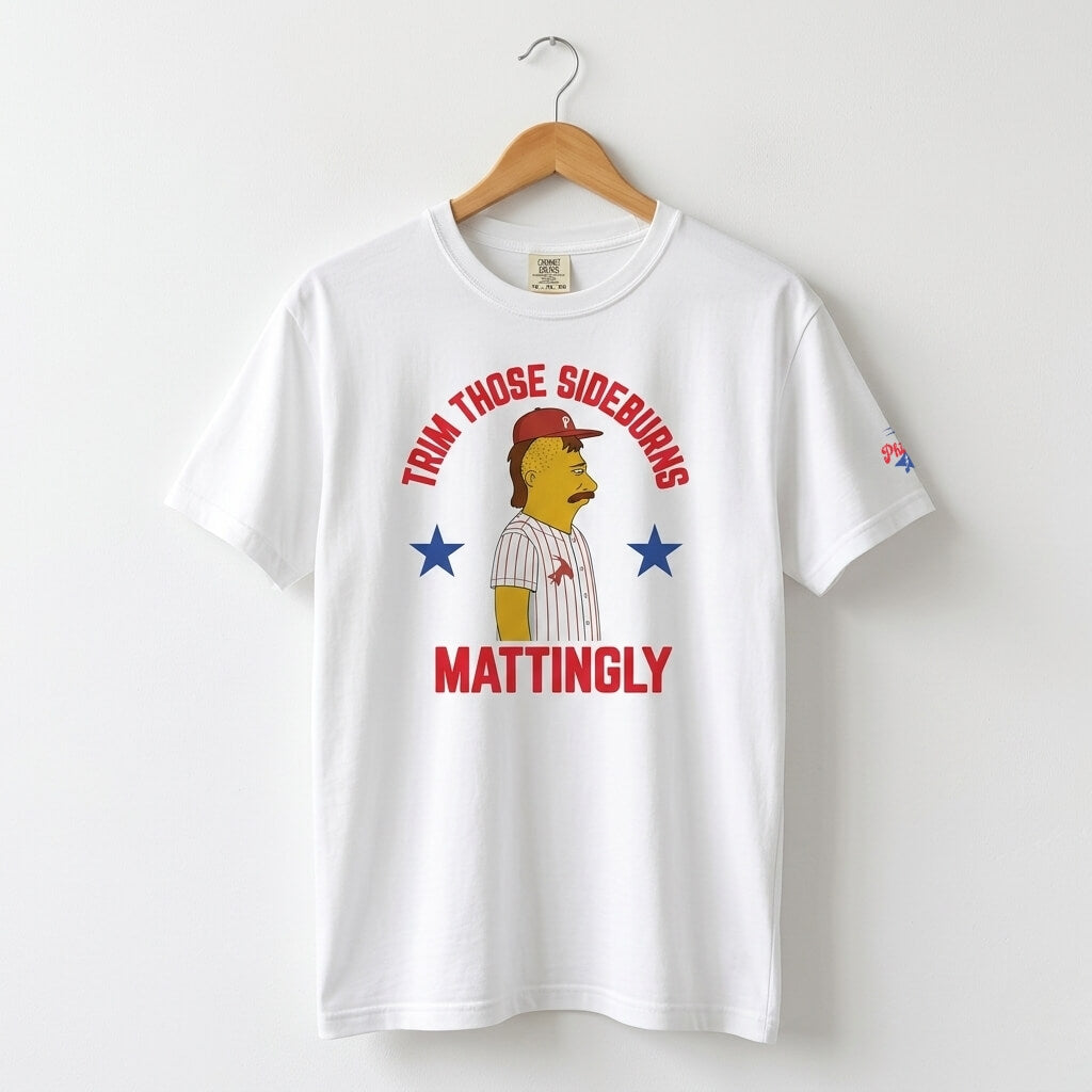 Philadelphia Phillies Don Mattingly sideburns Simpsons white comfort colors t-shirt by Phillygoat