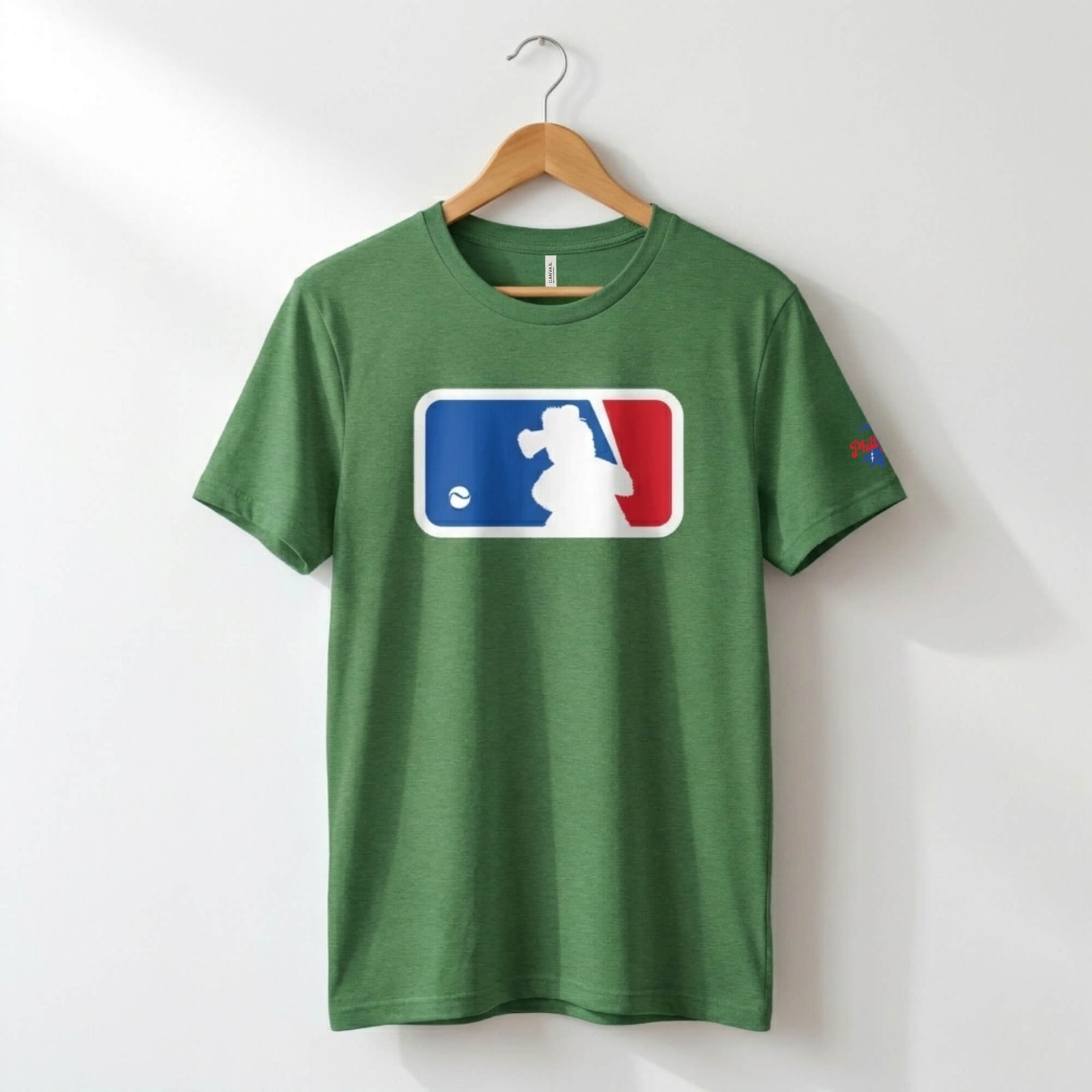 Philadelphia Phillies Phillie Phanatic heather grass green bella canvas t-shirt by Phillygoat