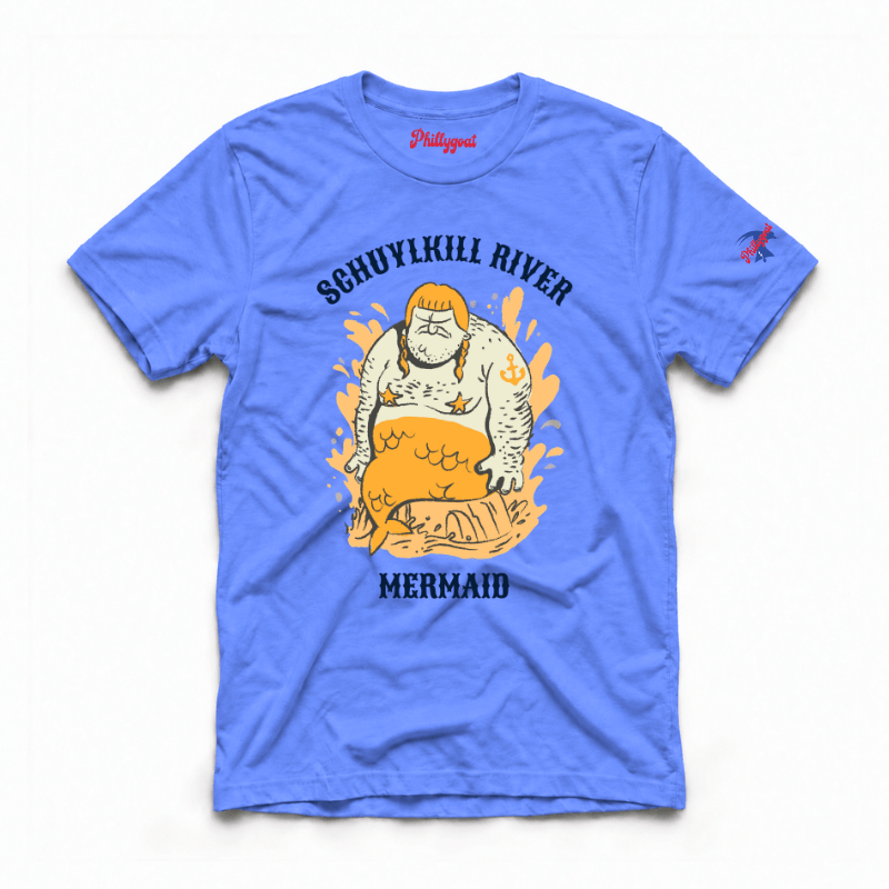 Philadelphia Schuylkill River Mermaid funny columbia blue t-shirt rom Phillygoat
