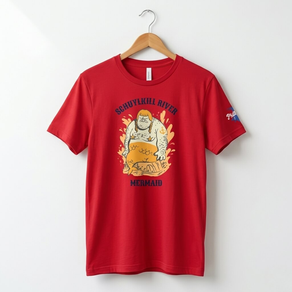 Philadelphia Schuylkill River Mermaid funny red t-shirt by Phillygoat