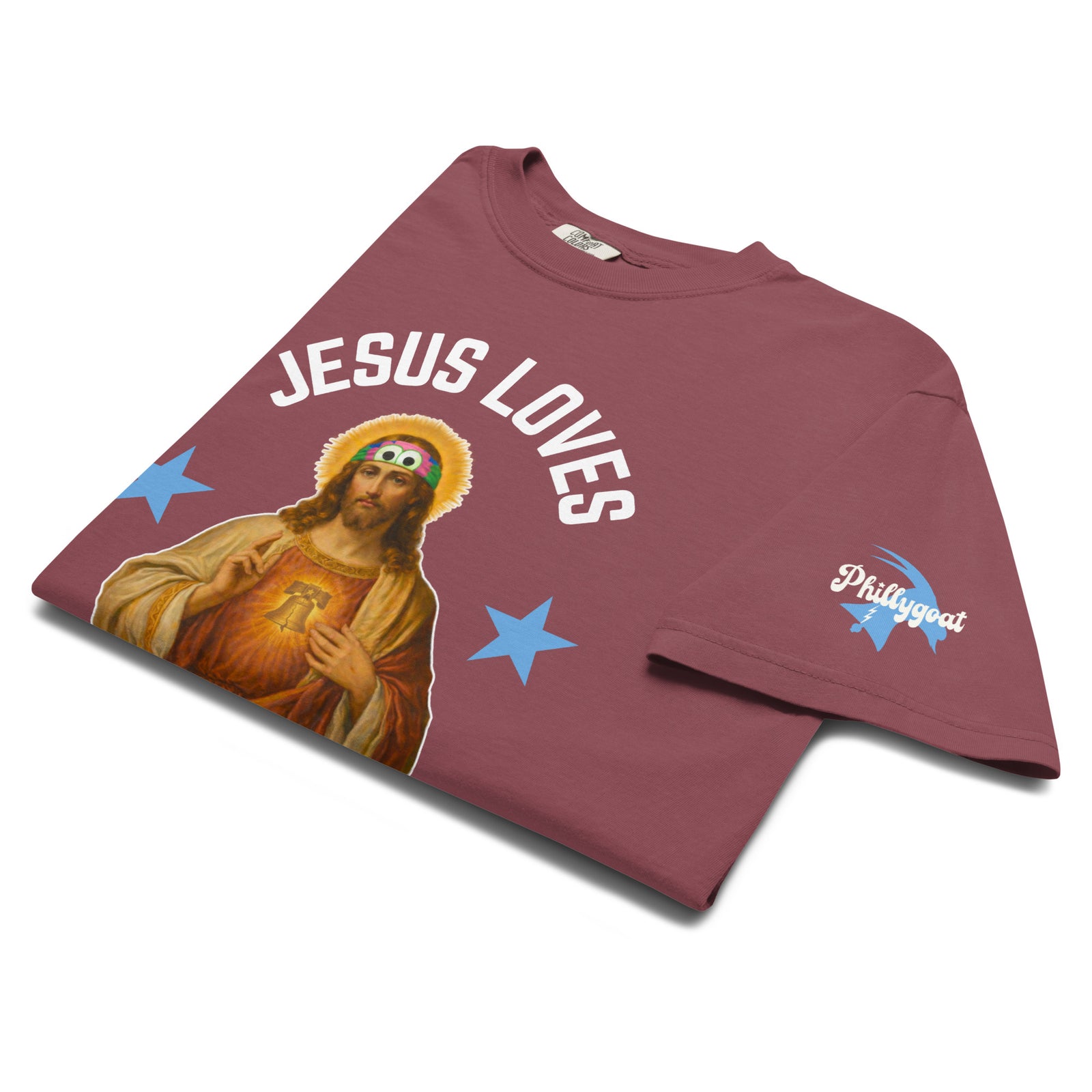 "Jesus Loves the Phils" Comfort Colors Tee by Phillygoat – Philadelphia sports apparel