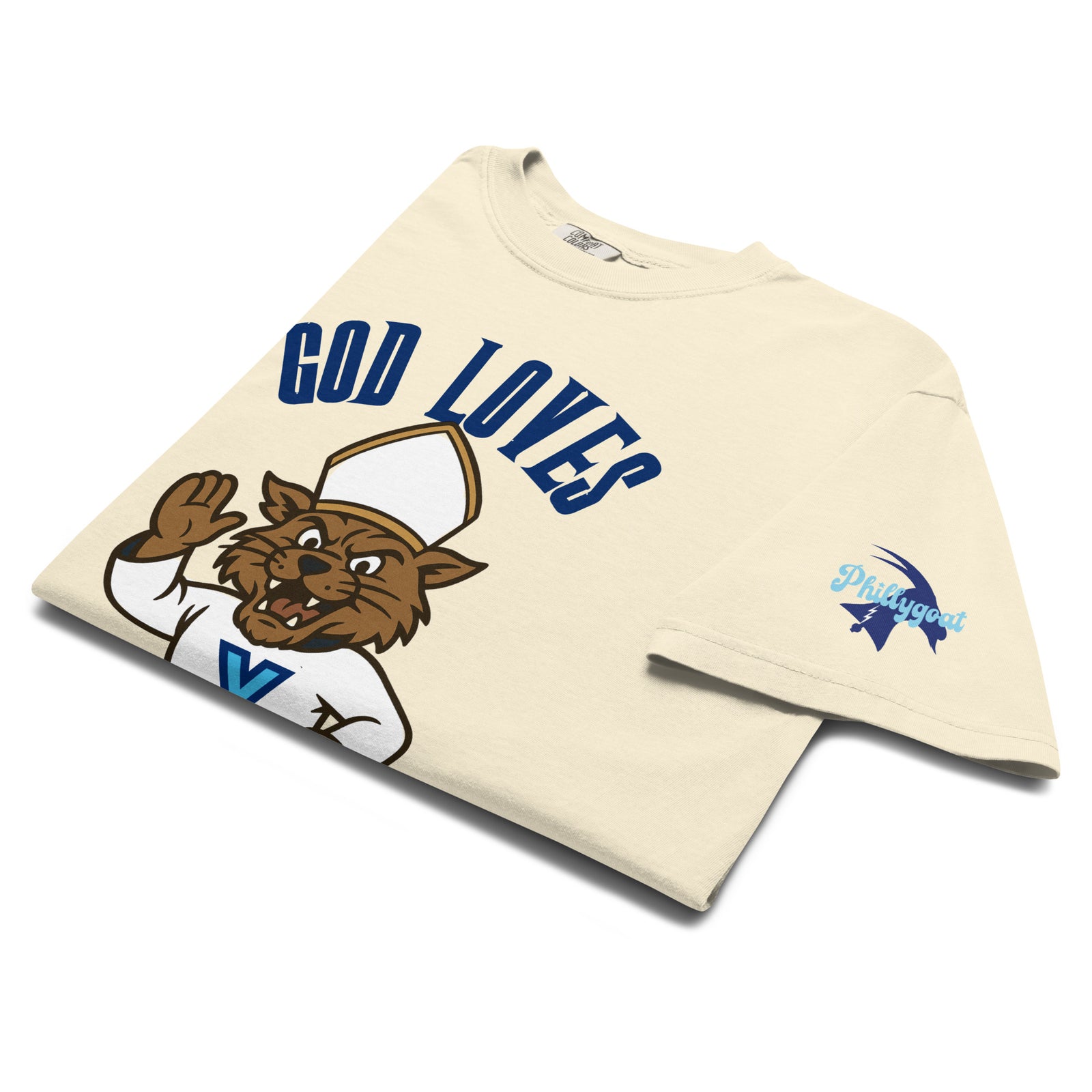 "God Loves Villanova" Comfort Colors Tee by Phillygoat – Philadelphia sports apparel