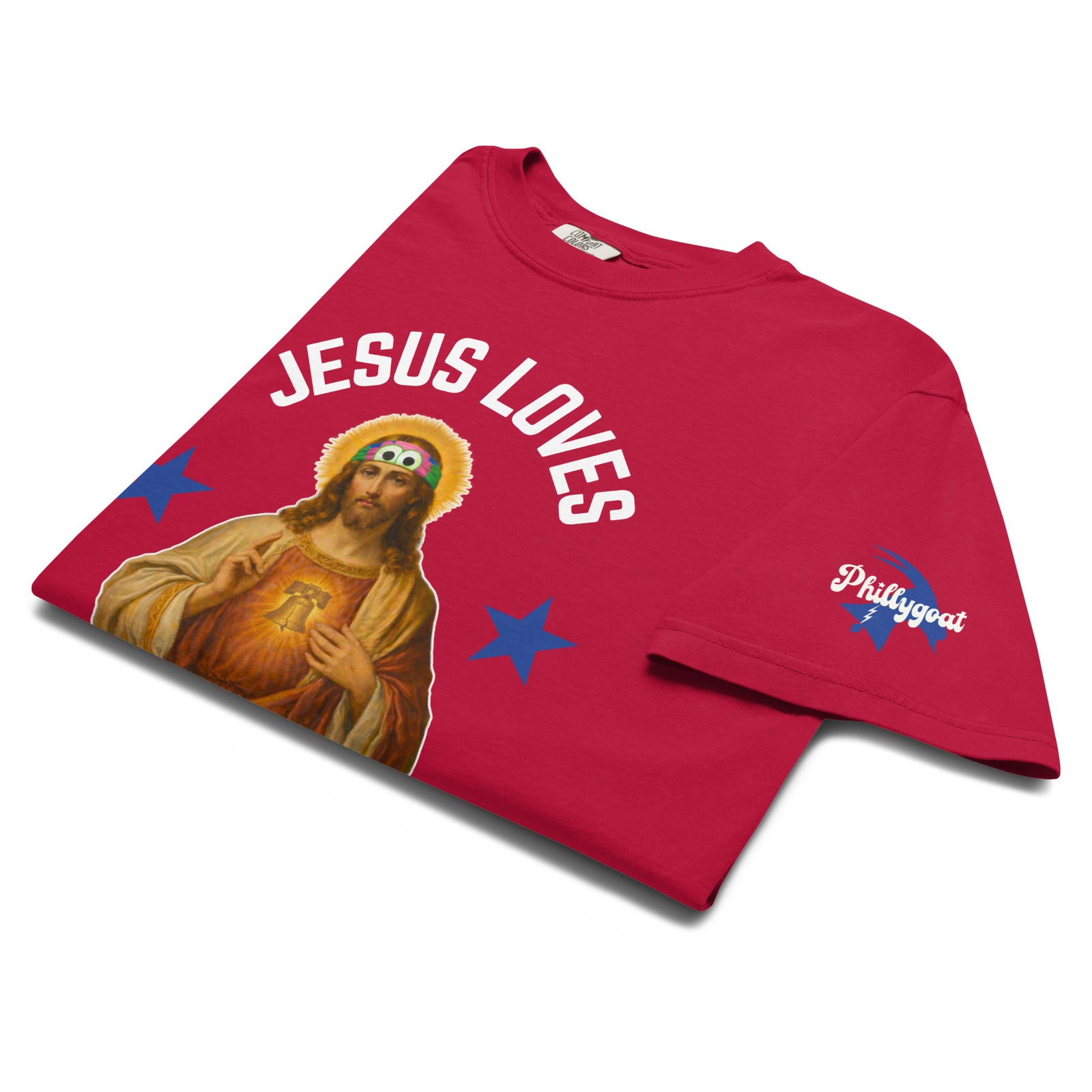 "Jesus Loves the Phils" Comfort Colors Tee by Phillygoat – Philadelphia sports apparel