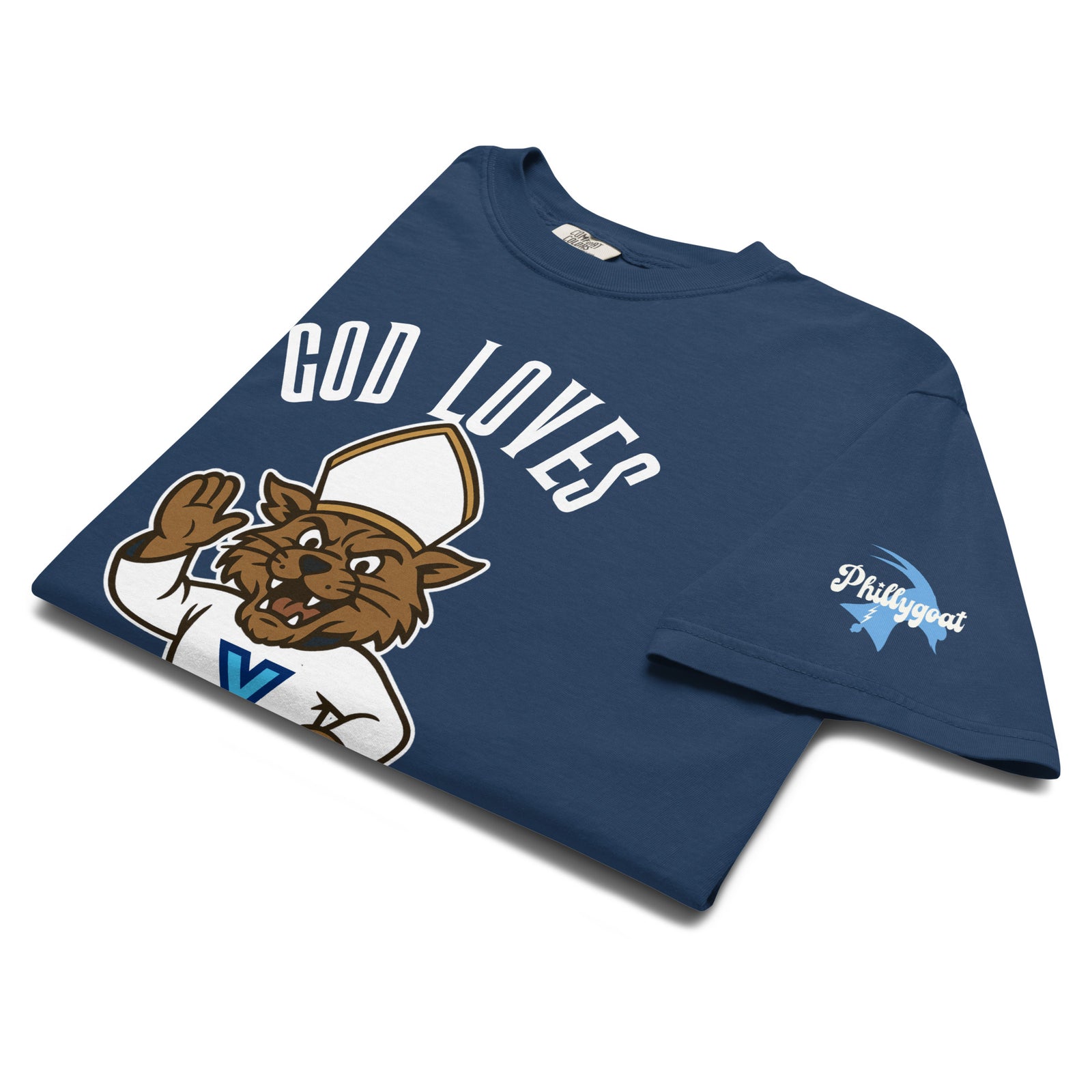 "God Loves Villanova" Comfort Colors Tee by Phillygoat – Philadelphia sports apparel