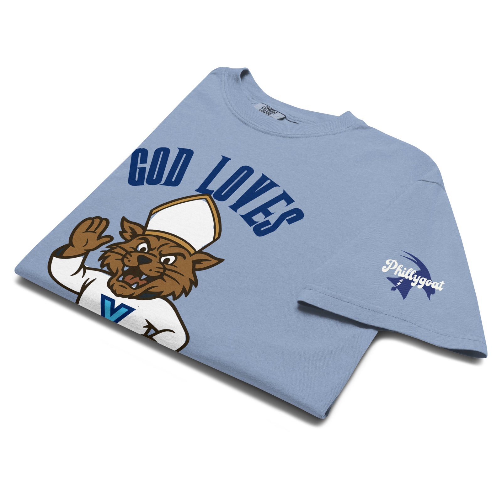 "God Loves Villanova" Comfort Colors Tee by Phillygoat – Philadelphia sports apparel