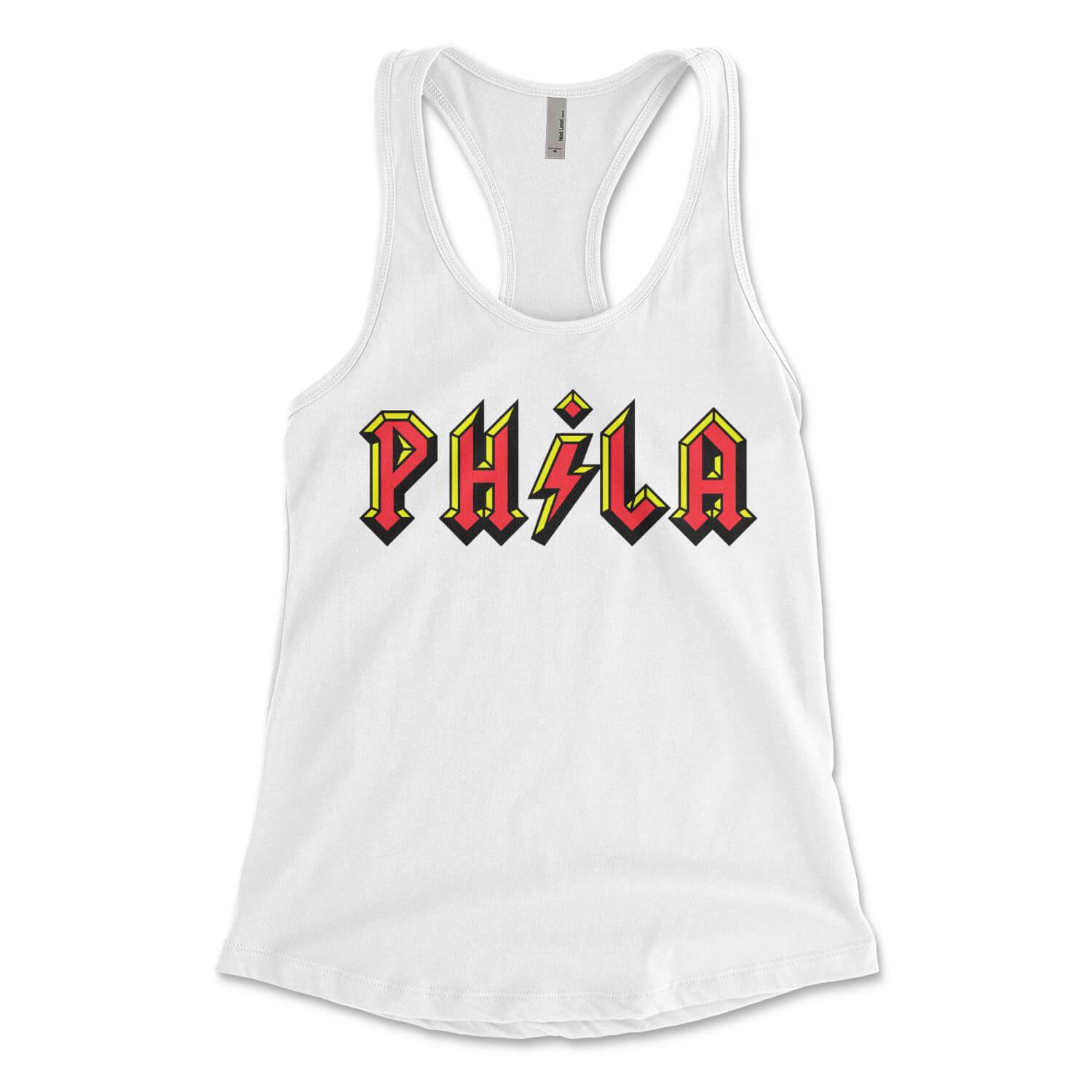 Philadelphia ACDC Phila white womens racerback tank top from Phillygoat