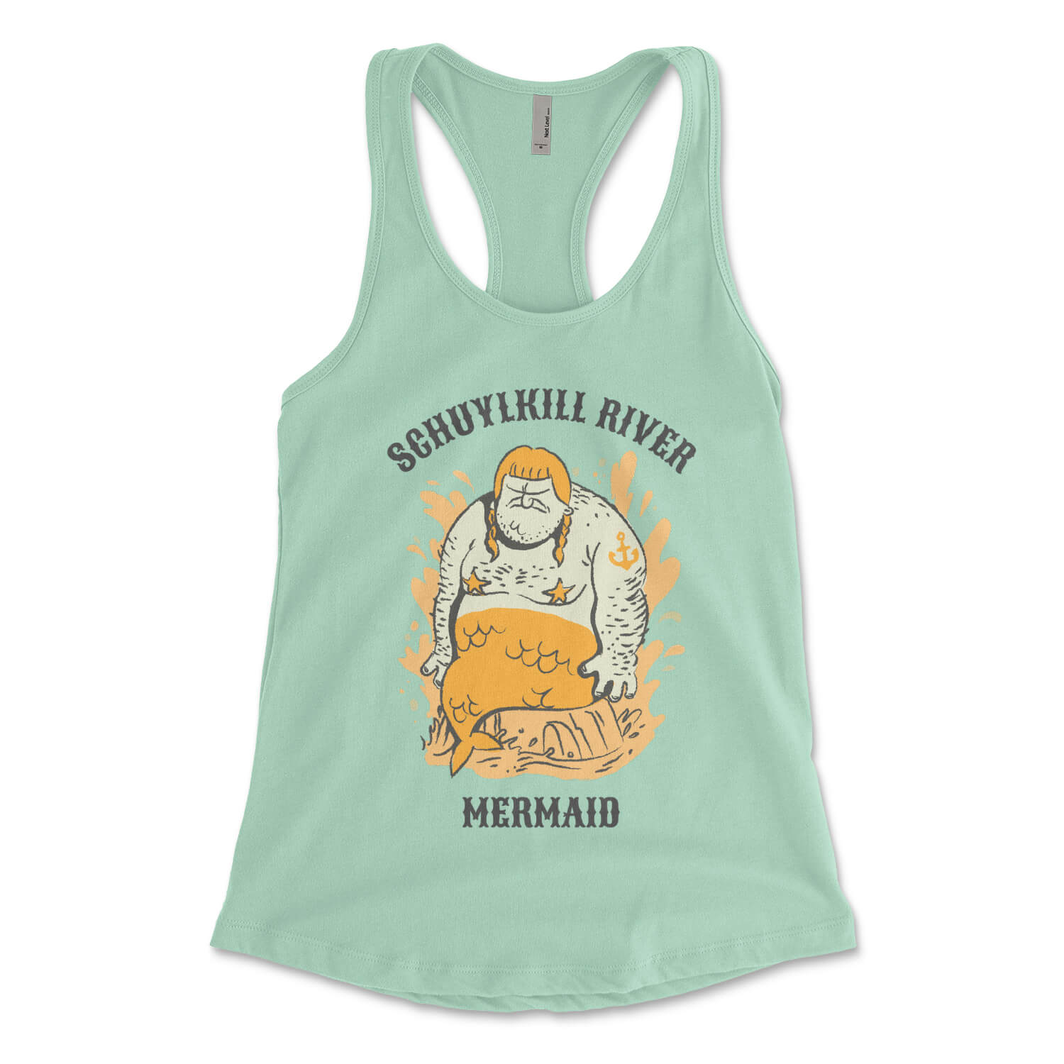 Philadelphia Schuylkill River Mermaid vintage mint green womens racerback tank top from Phillygoat