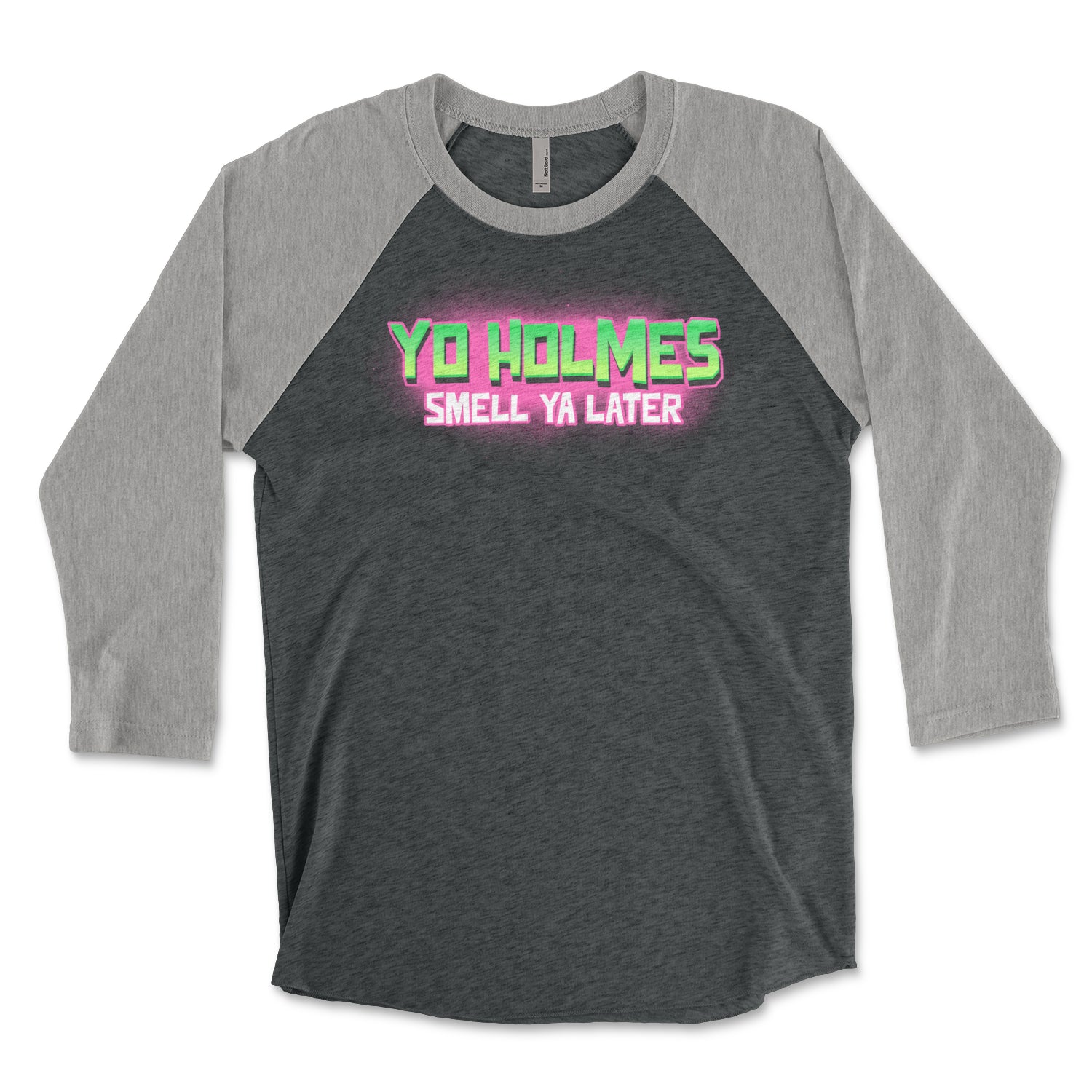 Fresh Prince of Bel-Air Yo Holmes, smell ya later premium heather grey and vintage black triblend raglan tee from Phillygoat