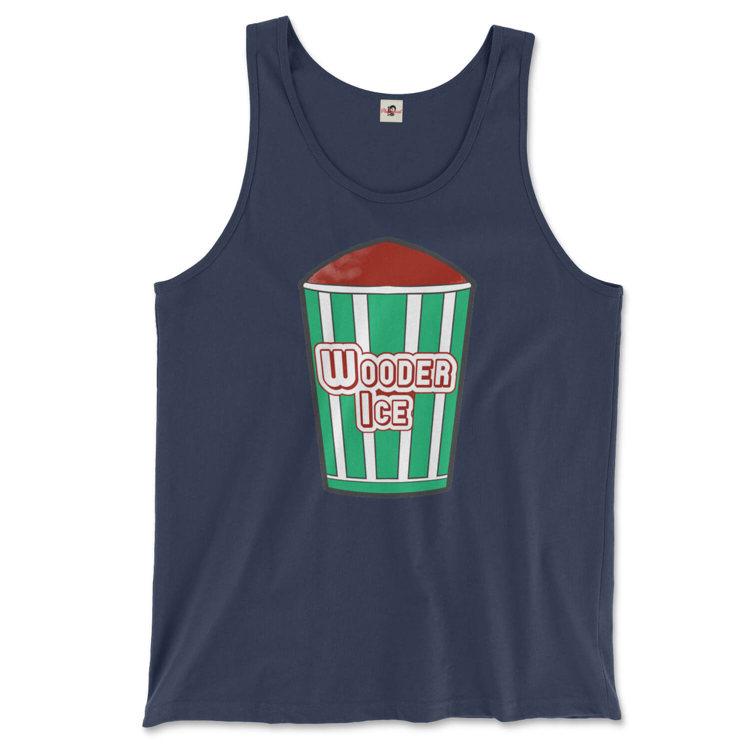 Philadelphia philly cherry italian water wooder ice design on a navy blue tank top from Phillygoat