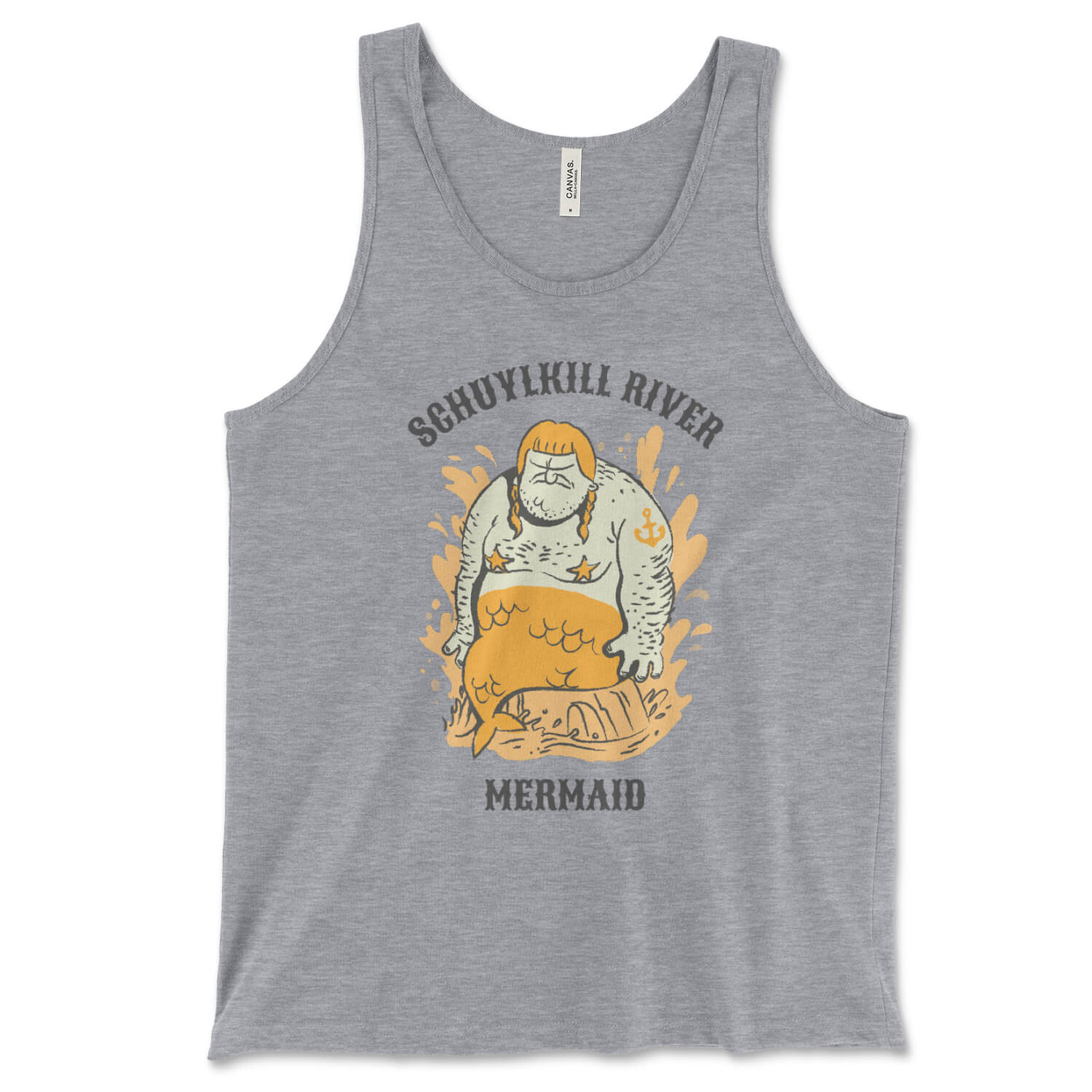 Schuylkill River Mermaid funny Philadelphia athletic heather grey tank top from Phillygoat