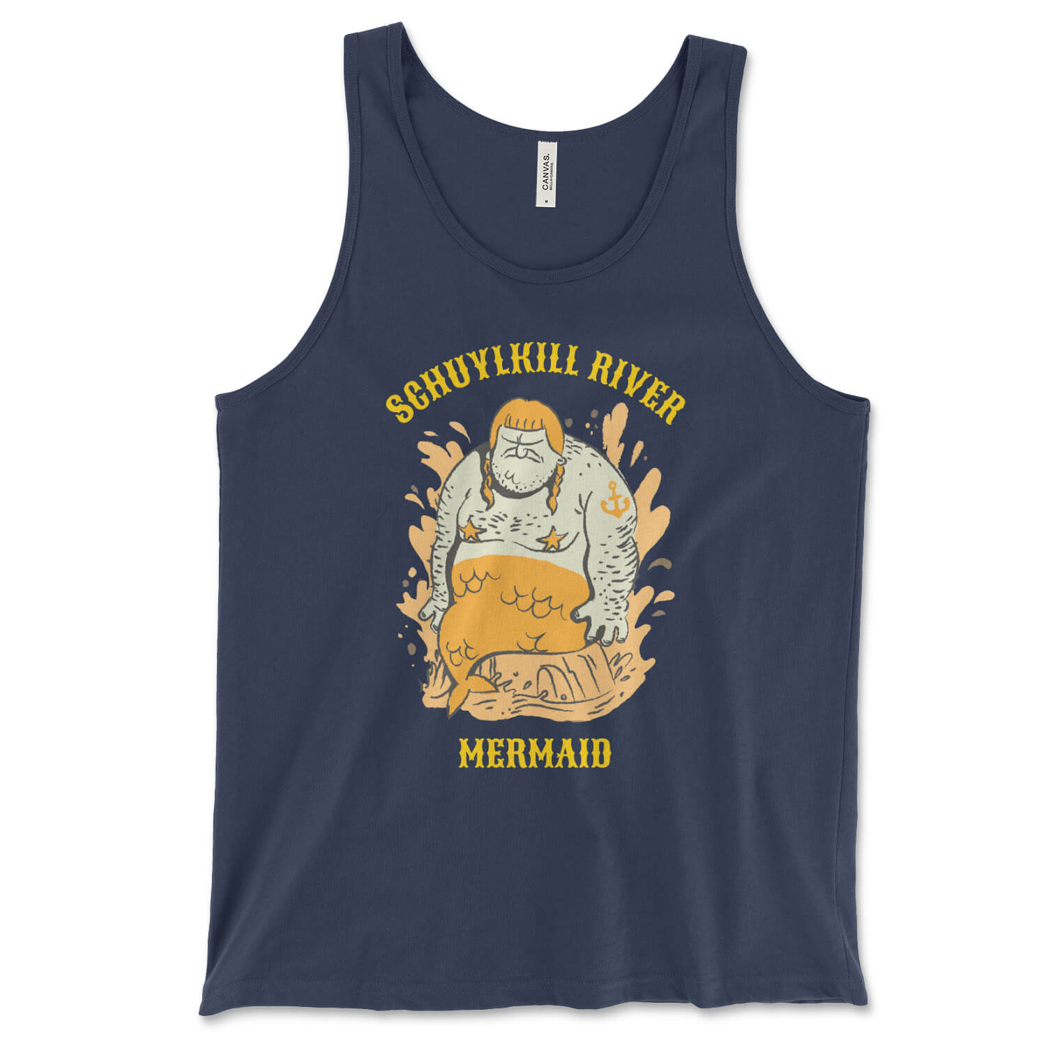 Schuylkill River Mermaid funny Philadelphia navy blue tank top from Phillygoat