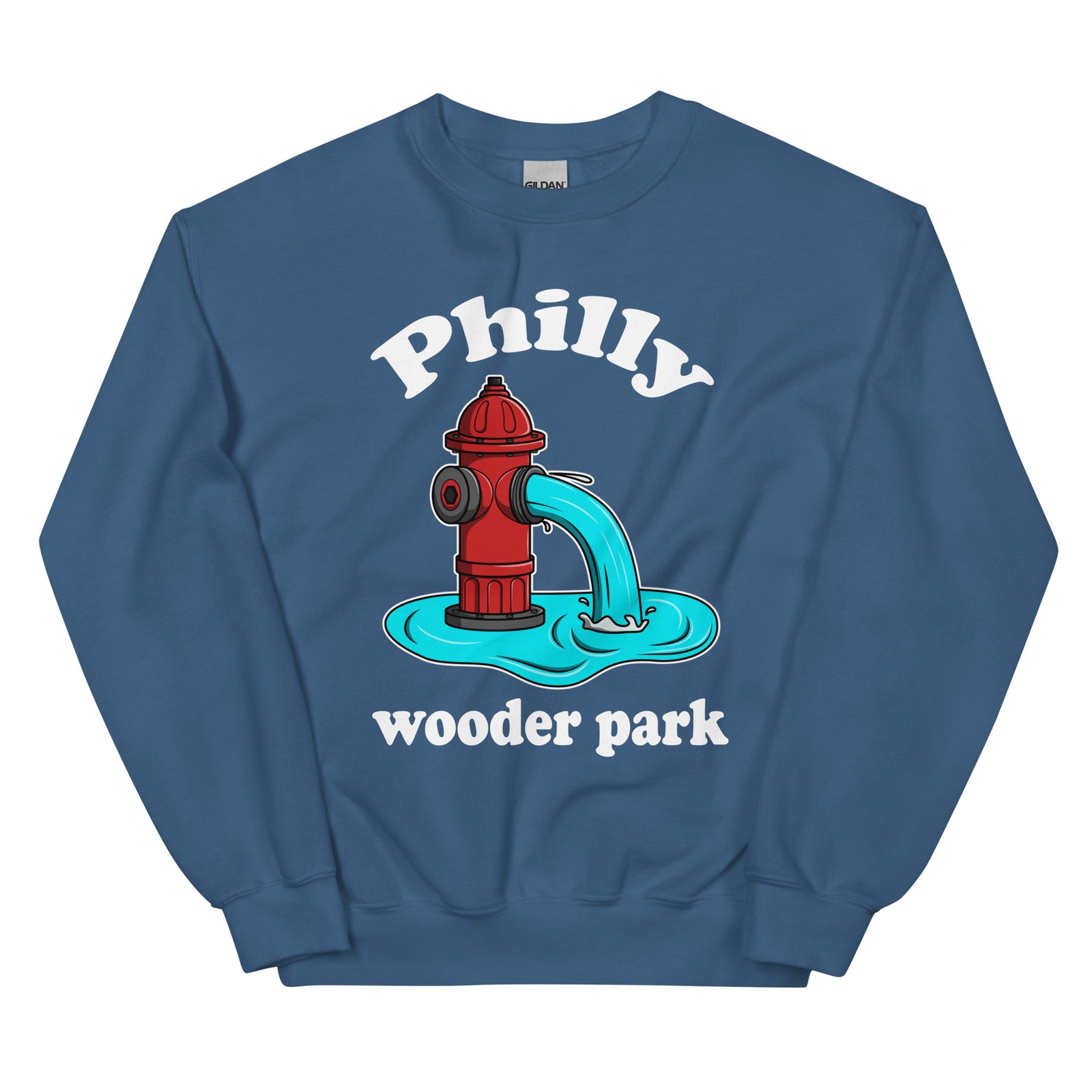 Philadelphia Philly wooder park fire hydrant funny indigo blue sweatshirt Phillygoat