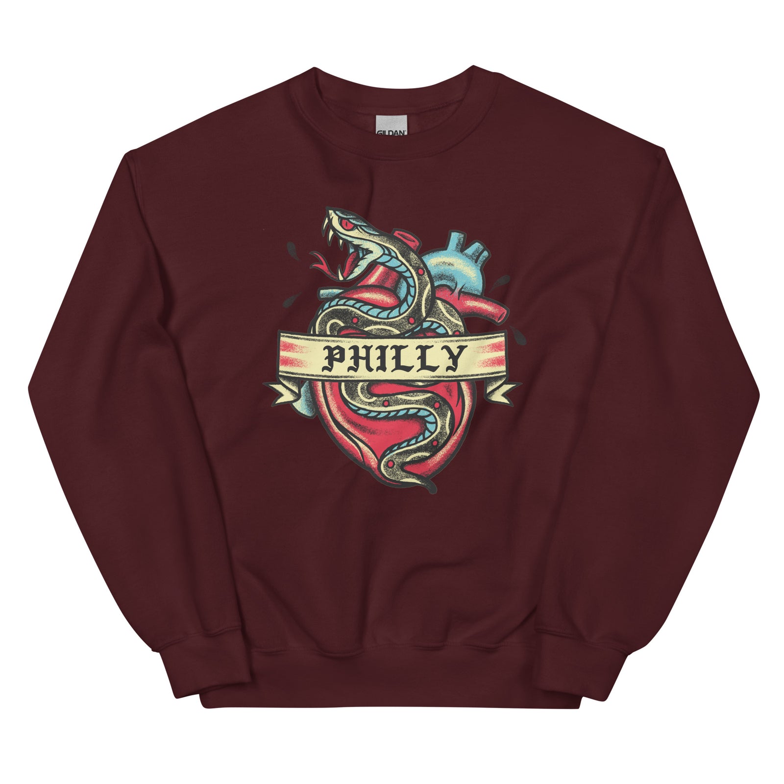 Philly Snake tattoo maroon sweatshirt Phillygoat