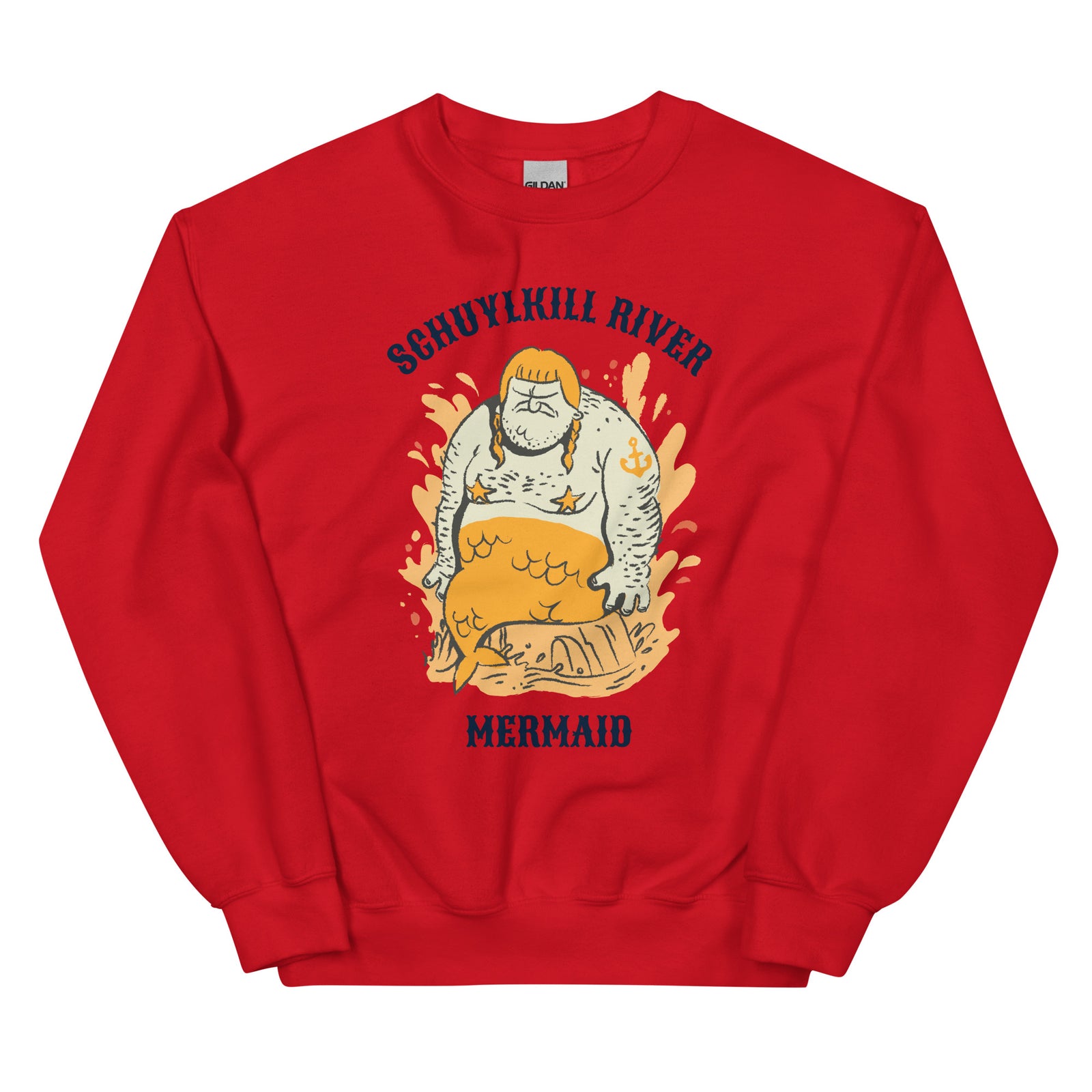 Funny Philadelphia Schuylkill River Mermaid red sweatshirt from Phillygoat