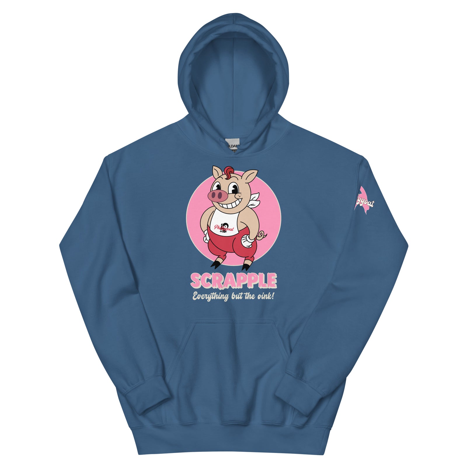 Philadelphia scrapple Philly pig indigo blue hoodie Phillygoat