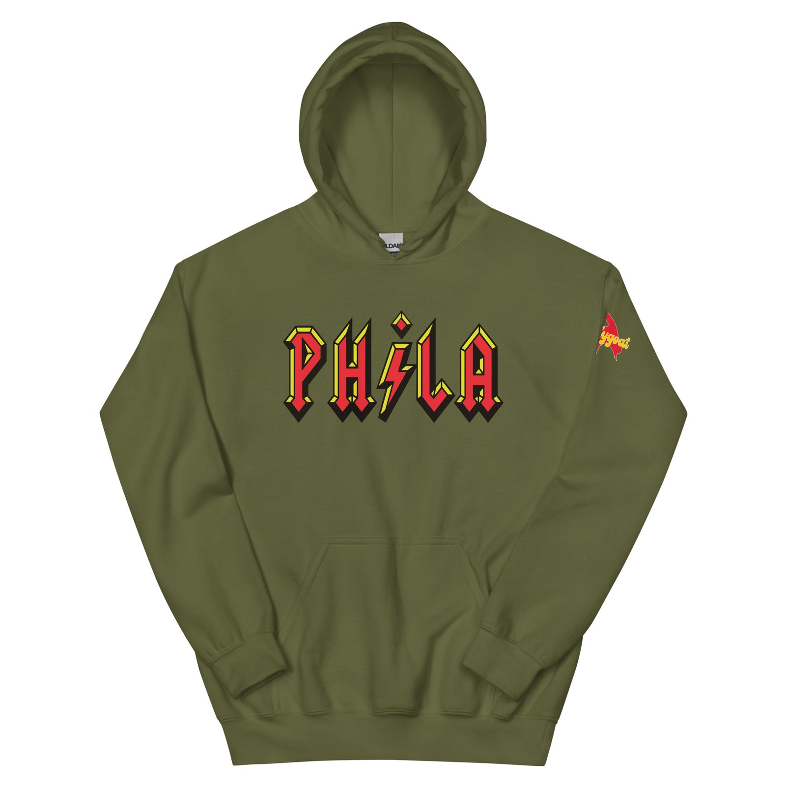 Philadelphia Phila ACDC High Voltage army green hoodie Phillygoat