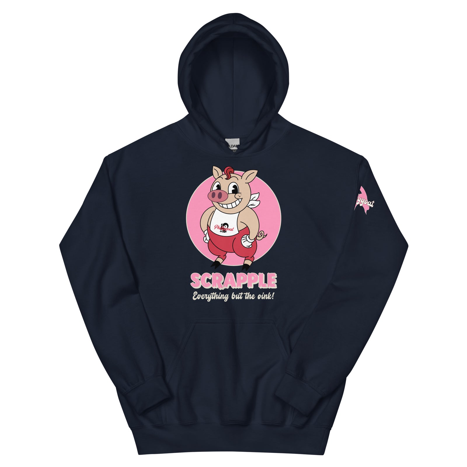 Philadelphia scrapple Philly pig navy blue hoodie Phillygoat